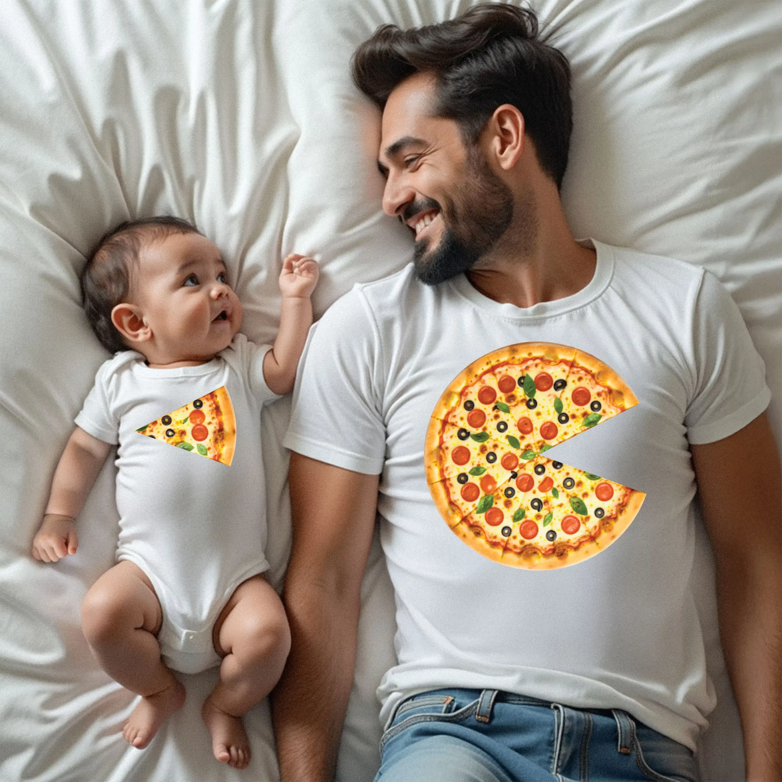 Custom Our First Father's Day 2026 TShirt & Bodysuit, Pizza Tshirt, Daddy Pizza Shirt, Father's Day Matching Tshirt & BodySuit, Papa and Son Pizza Outfit - Image 3