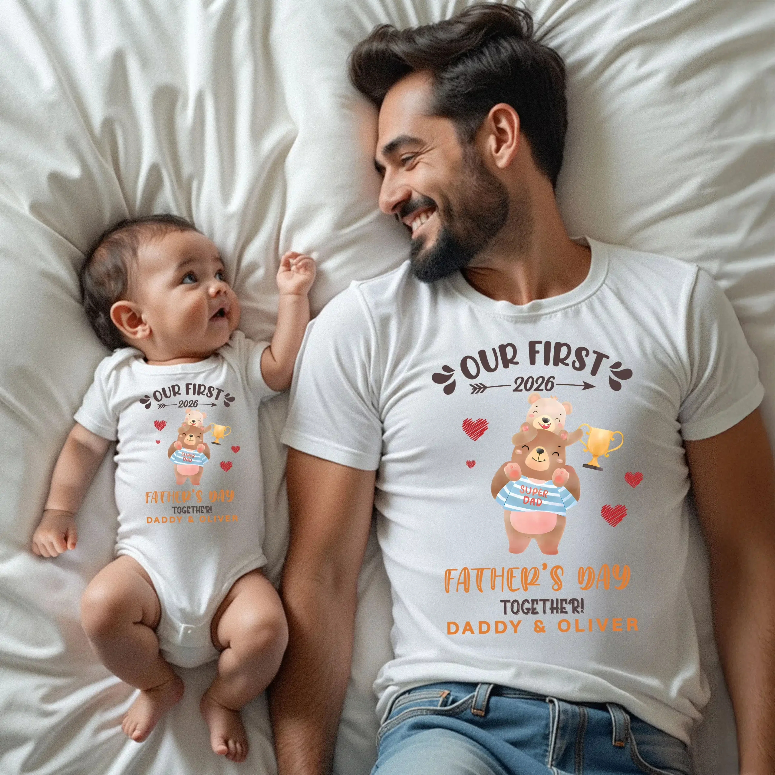 Custom Our First Father's Day 2026 TShirt & Body Suit, Bear Tshirt, Daddy Bear Shirt, Father's Day Matching Tshirt & BodySuit, Papa and Son Shirt - Image 3