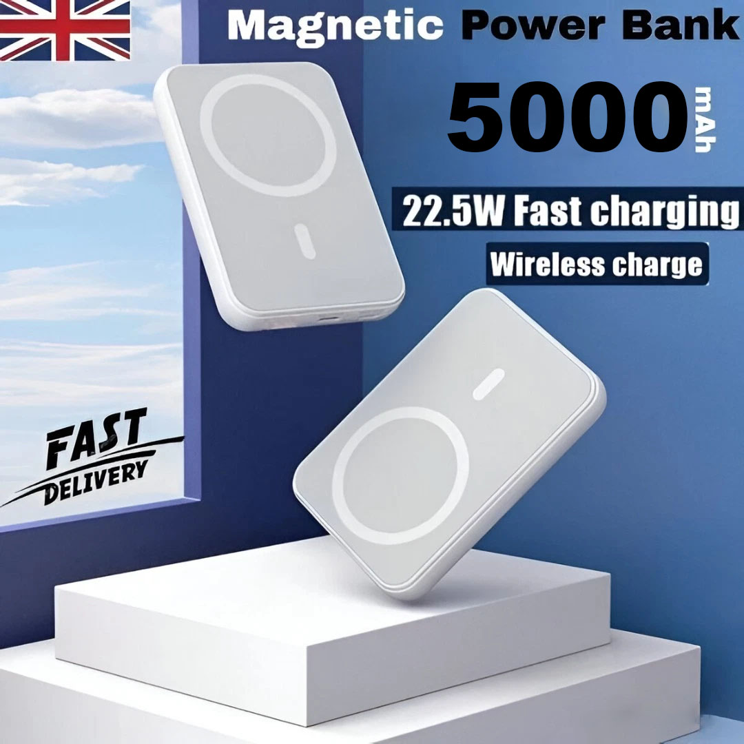 Fast Magnetic Power Bank Wireless Charger 5000 mAh for IPhone 17 Pro Max, 16, 15, 14, 13, 12, 11, 10 Pro Max, Android Universal
