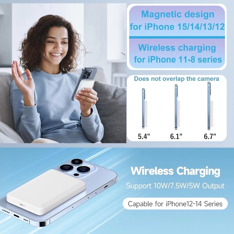 Fast Magnetic Power Bank Wireless Charger 5000 mAh for IPhone 17 Pro Max, 16, 15, 14, 13, 12, 11, 10 Pro Max, Android Universal - Image 10