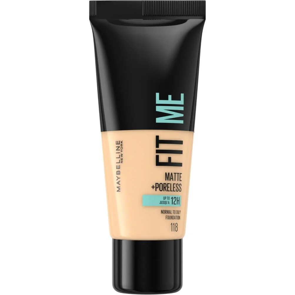 Maybelline New York Fit Me Matte + Poreless Foundation – Lightweight Medium Coverage, Blendable Natural Matte Finish for Normal to Oily Skin