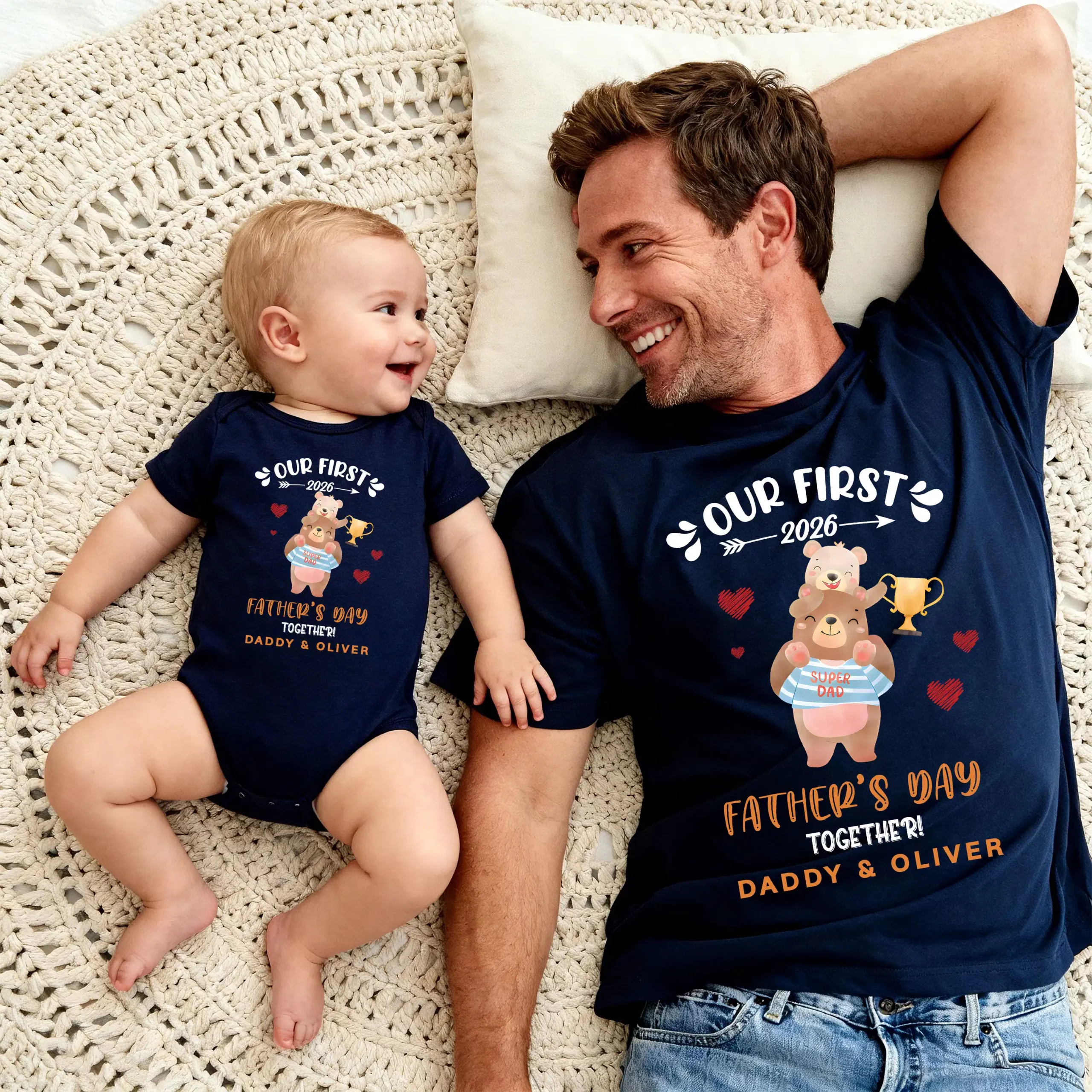 Custom Our First Father's Day 2026 TShirt & Body Suit, Bear Tshirt, Daddy Bear Shirt, Father's Day Matching Tshirt & BodySuit, Papa and Son Shirt - Image 4