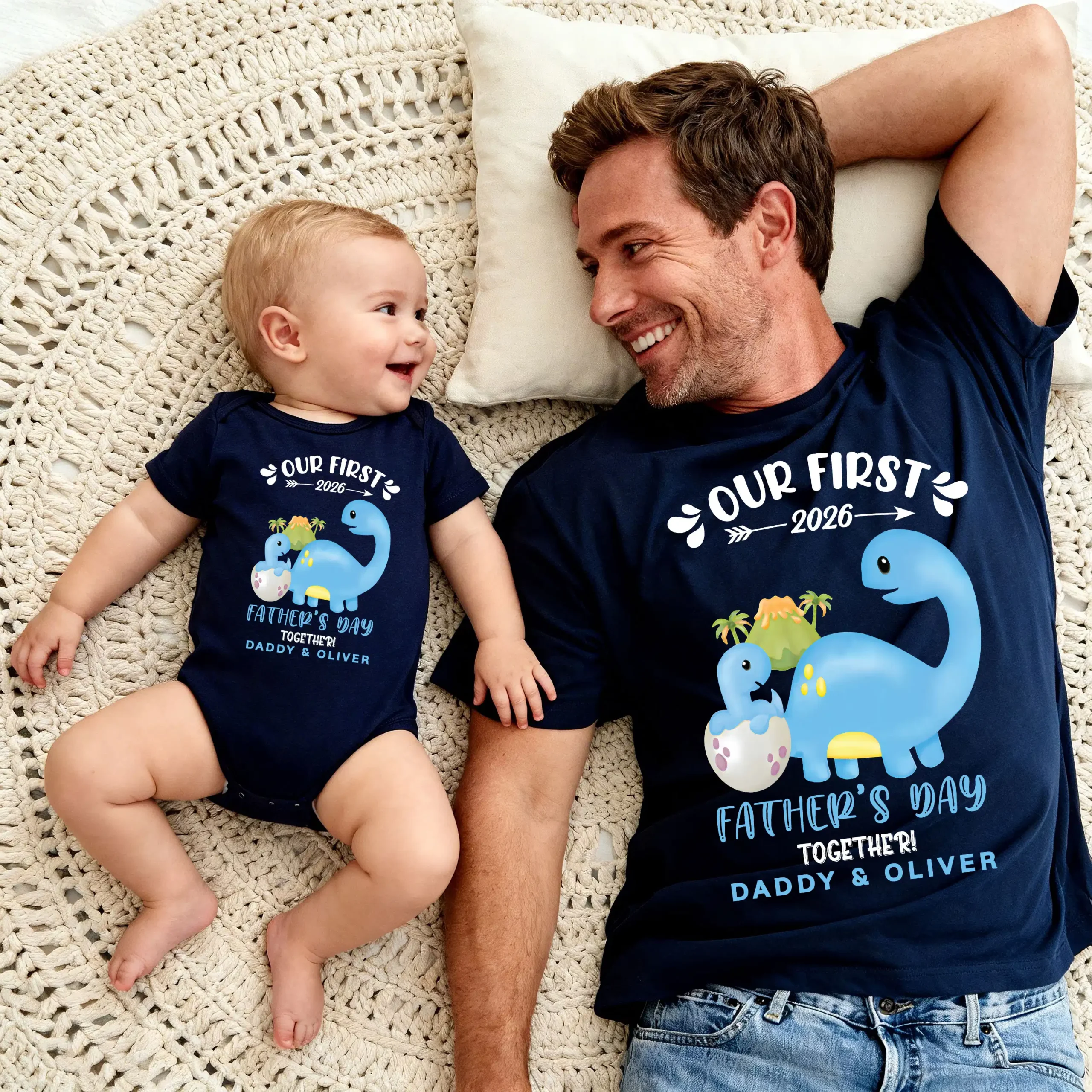 Our First Father's Day 2026 Dinosaur Matching T-Shirt & Baby Bodysuit - Daddy & Oliver Dino Outfit - Image 3