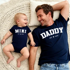 Our First Father's Day 2026 Daddy EST 1992 & Mini EST 2026 Matching T-Shirt & Bodysuit Set