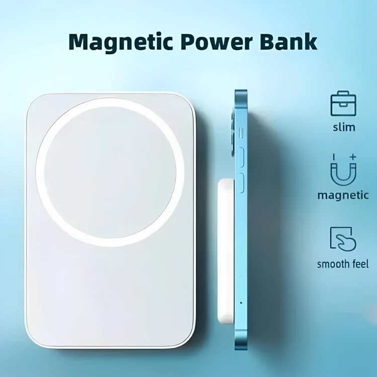 Fast Magnetic Power Bank Wireless Charger 5000 mAh for IPhone 17 Pro Max, 16, 15, 14, 13, 12, 11, 10 Pro Max, Android Universal - Image 2