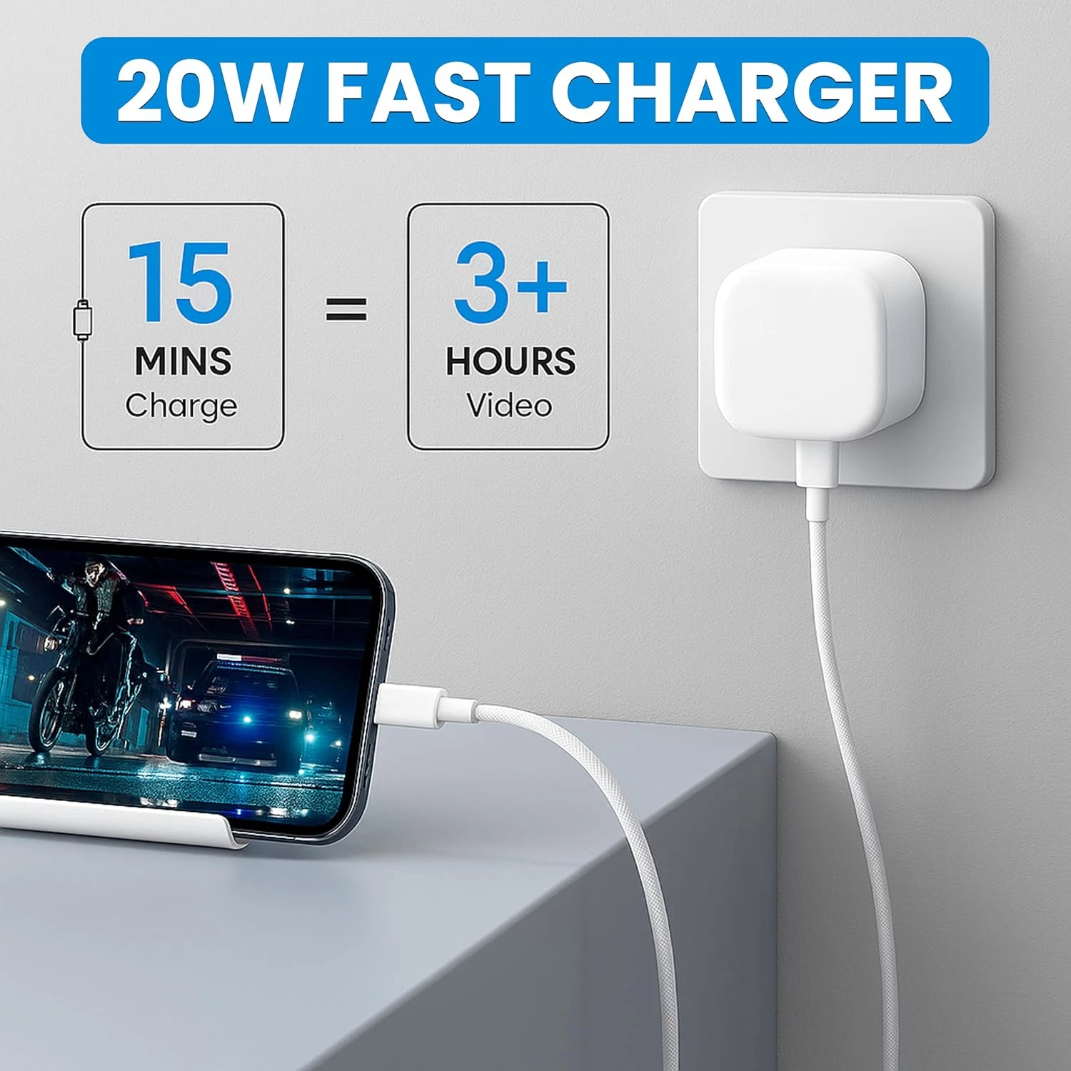TEKVO 20W USB C Fast Charger Plug with 1M USB C Cable for iPhone 17 Pro Max, 16, 15, 14, 13, 12, 11, 10 Pro Max iPad Pro Air Mini, AirPods, Apple Watch, Samsung, Pixel, Android Devices - Power Adapter Wall Charger Set | Wholesale - Image 2
