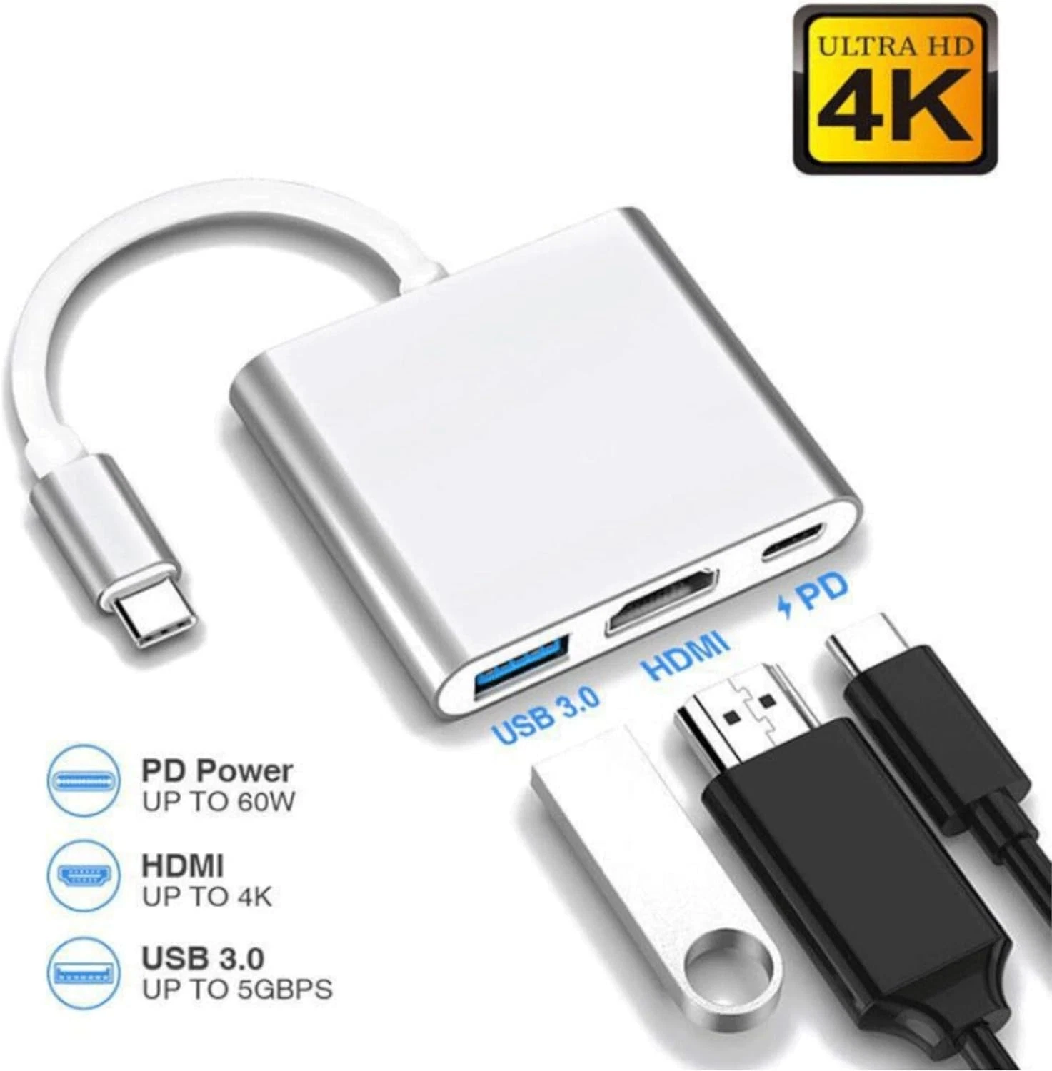 TEKVO 3-in-1 USB-C Hub with 4K HDMI, USB 3.0 & 60W PD - Image 2