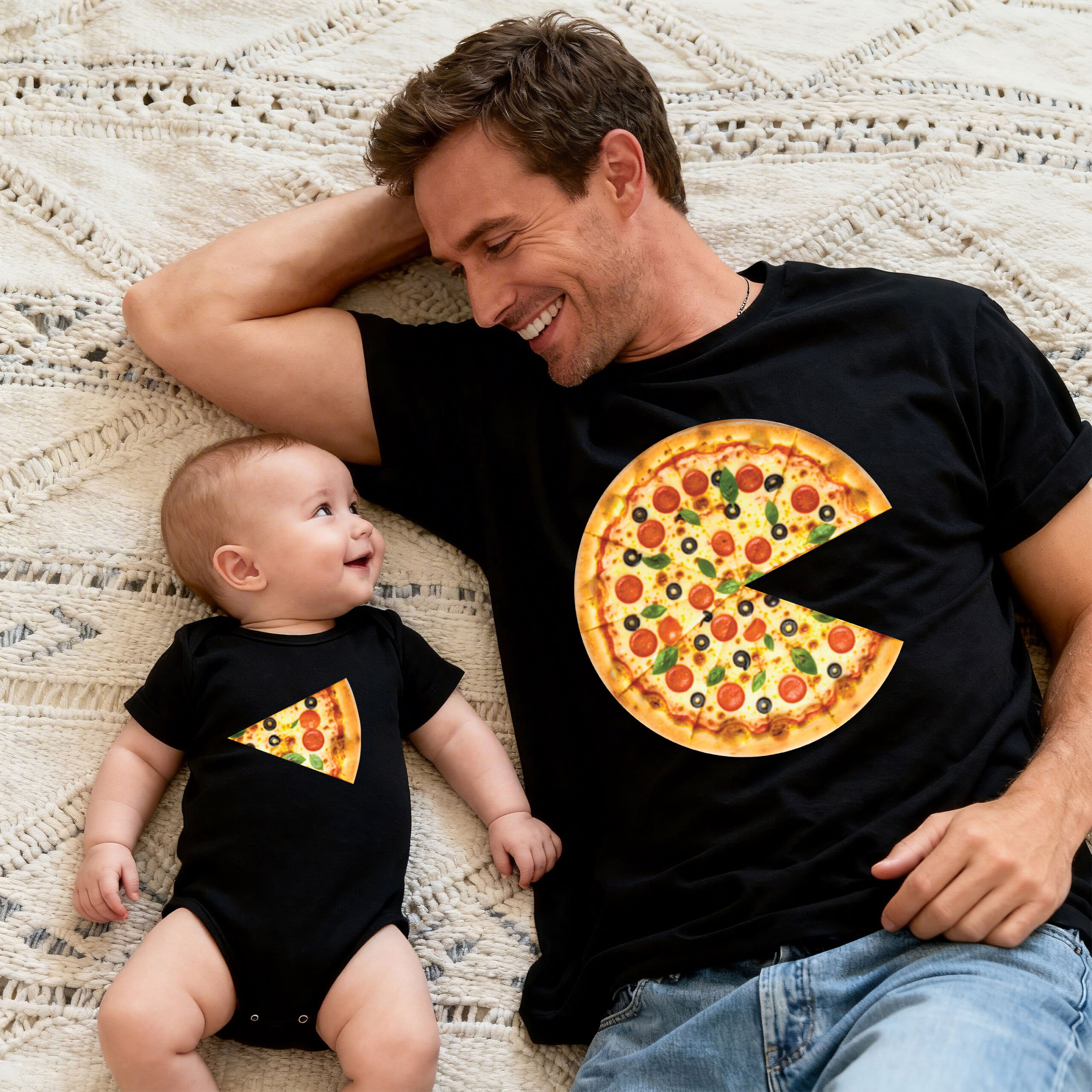 Custom Our First Father's Day 2026 TShirt & Bodysuit, Pizza Tshirt, Daddy Pizza Shirt, Father's Day Matching Tshirt & BodySuit, Papa and Son Pizza Outfit