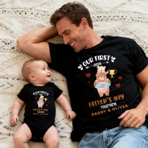 Custom Our First Father's Day 2026 TShirt & Body Suit, Bear Tshirt, Daddy Bear Shirt, Father's Day Matching Tshirt & BodySuit, Papa and Son Shirt