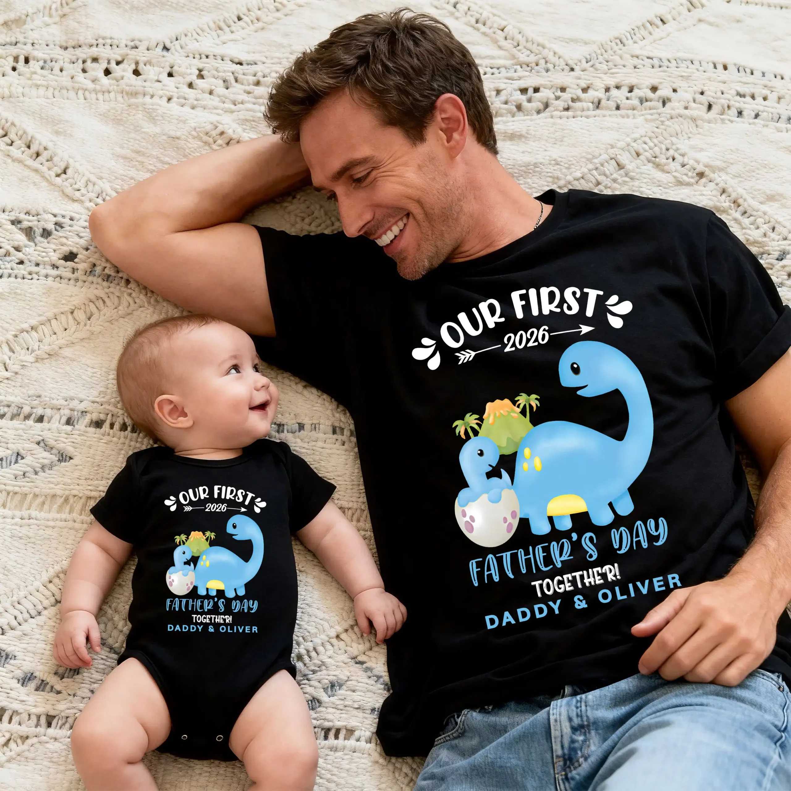 Our First Father's Day 2026 Dinosaur Matching T-Shirt & Baby Bodysuit - Daddy & Oliver Dino Outfit - Image 2