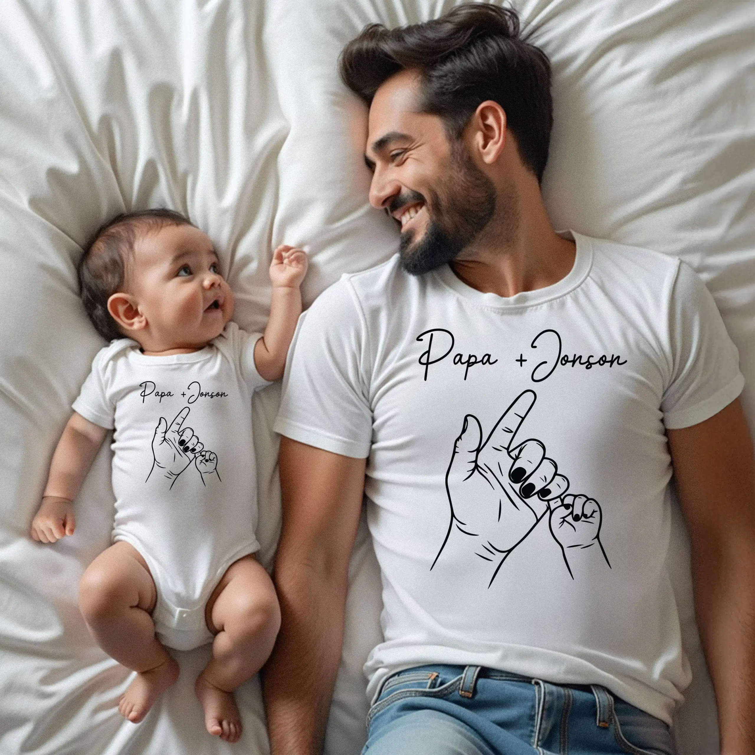 Papa + Baby Personalized Matching Navy T-Shirt & Bodysuit Set - Hand Holding Design - Image 3