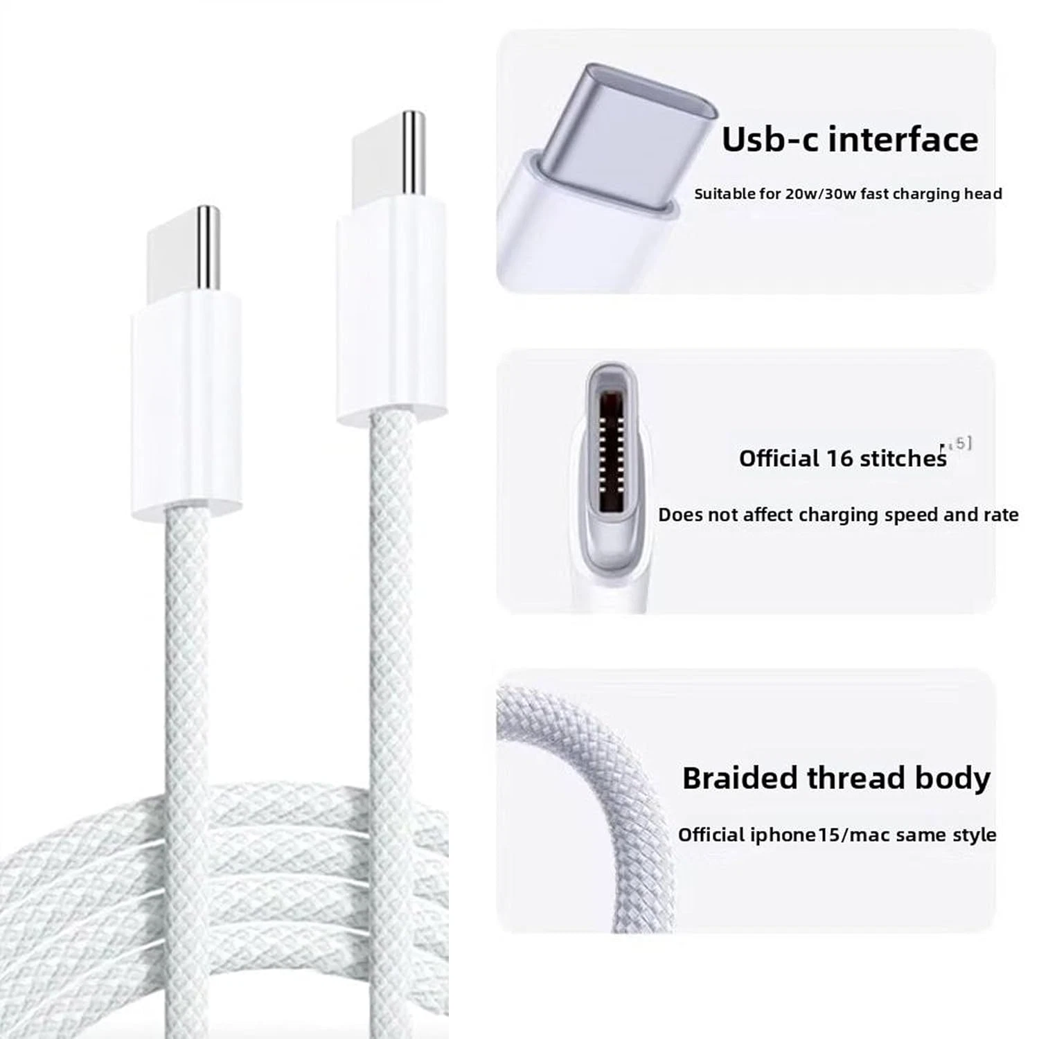 TEKVO USB C to USB C Cable (1M) | 20W Fast Charging PD Cord Compatible with iPhone 17 Pro Max 16 15 14 13 12 11 10, iPad, Samsung, Pixel, Android Phones | Durable TPE Short USB C Charger Cable for Home, Office, Travel | Wholesale - Image 3