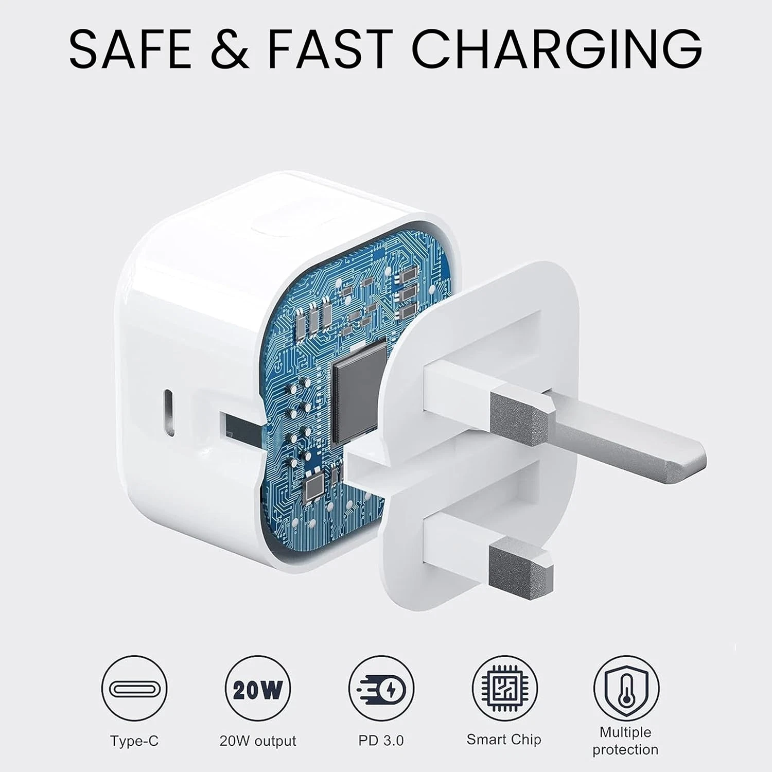 TEKVO 20W USB C Fast Charger Plug for iPhone 17 Pro Max, 16, 15, 14, 13, 12, 11 Pro Max, iPad Pro Air Mini, Apple Watch, AirPods, Samsung, Google Pixel, Android Devices - USB C Power Adapter Wall Charger | Wholesale - Image 3
