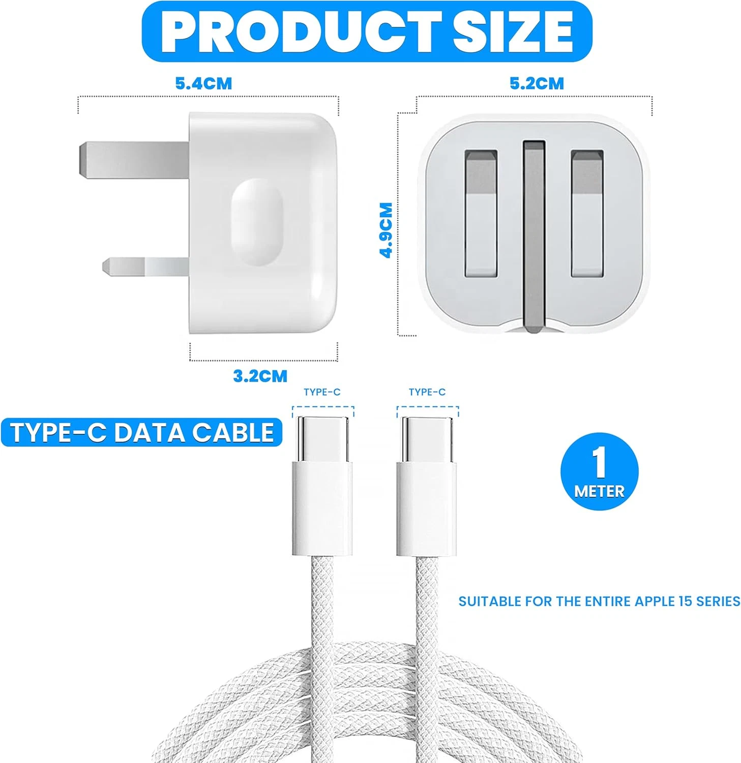 TEKVO 20W USB C Fast Charger Plug with 1M USB C Cable for iPhone 17 Pro Max, 16, 15, 14, 13, 12, 11, 10 Pro Max iPad Pro Air Mini, AirPods, Apple Watch, Samsung, Pixel, Android Devices - Power Adapter Wall Charger Set | Wholesale - Image 4