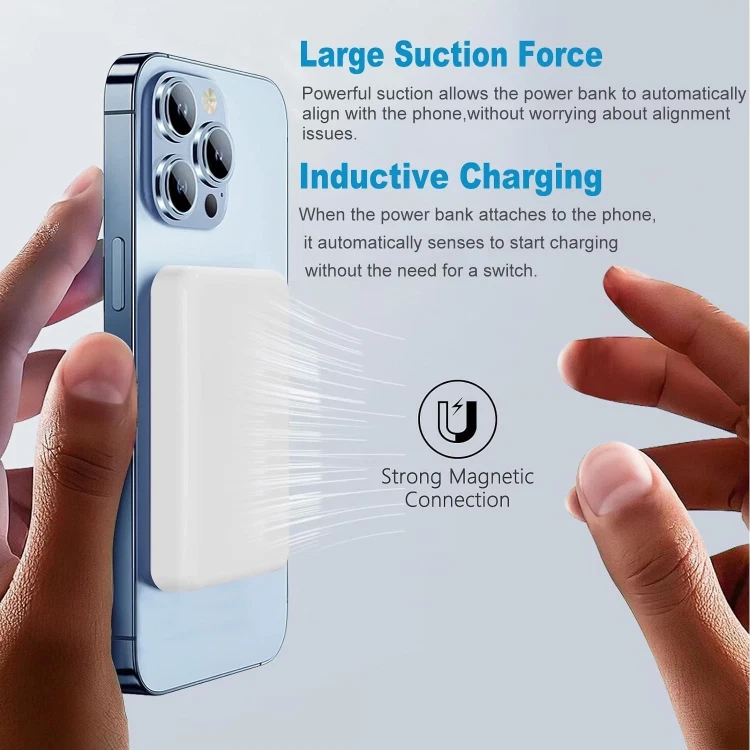 Fast Magnetic Power Bank Wireless Charger 5000 mAh for IPhone 17 Pro Max, 16, 15, 14, 13, 12, 11, 10 Pro Max, Android Universal - Image 5