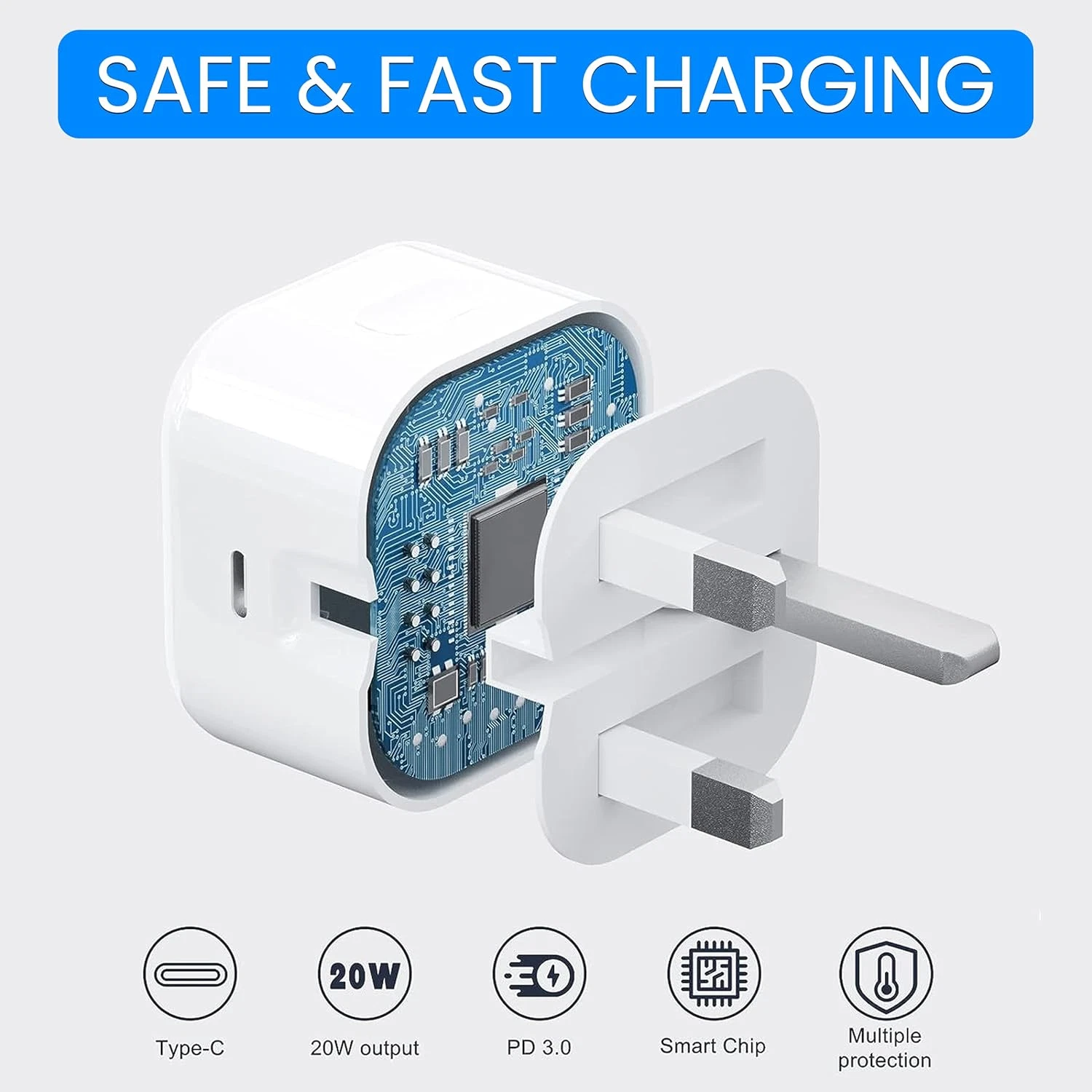 TEKVO 20W USB C Fast Charger Plug with 1M USB C Cable for iPhone 17 Pro Max, 16, 15, 14, 13, 12, 11, 10 Pro Max iPad Pro Air Mini, AirPods, Apple Watch, Samsung, Pixel, Android Devices - Power Adapter Wall Charger Set | Wholesale - Image 5