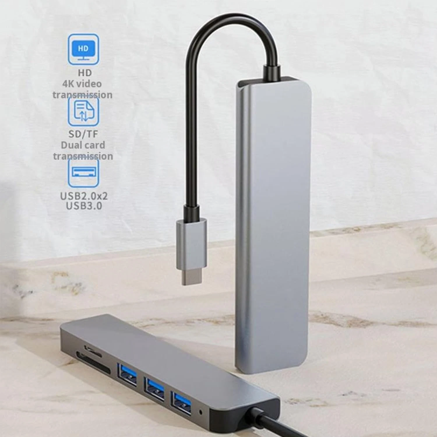 WholeSale for TEKVO 6-in-1 USB C Hub Docking Station | Type-C to HDTV 4K Adapter, USB 3.0, USB 2.0, PD Charging, SD/TF Card Reader | Compatible with MacBook, Lenovo, Chromebook, ASUS, Dell, HP, More - Image 6