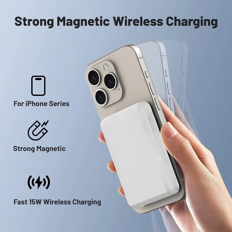 Fast Magnetic Power Bank Wireless Charger 5000 mAh for IPhone 17 Pro Max, 16, 15, 14, 13, 12, 11, 10 Pro Max, Android Universal - Image 9