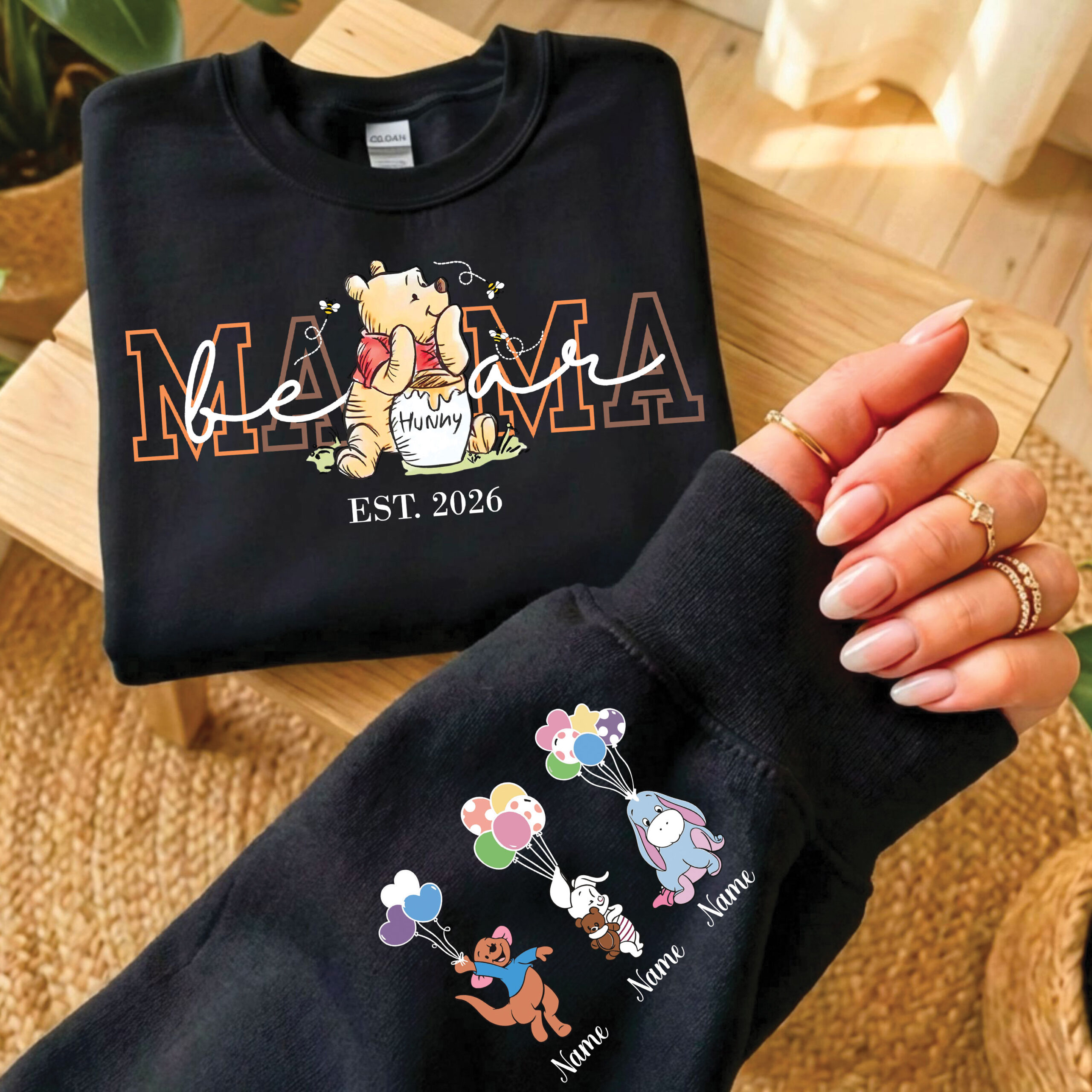Mama Bear Sweatshirt, Custom Mother's Day Gift Sweatshirt, Winnie the Pooh Mama Bear Sweater, Personalized Mama Bear Sweatshirt - Image 2