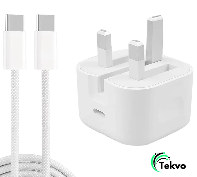TEKVO 20W USB C Fast Charger with 1M Braided Cable for iPhone 16 15 14 - White