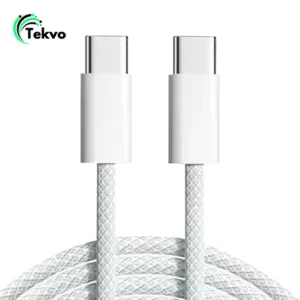 TEKVO 1M USB C to USB C Braided Cable 20W PD Fast Charging for iPhone 16 15 14 - White