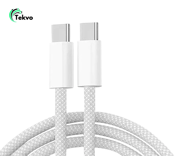 TEKVO 2M USB C to USB C Braided Cable 20W PD Fast Charging for iPhone 16 15 14, iPad Pro - White