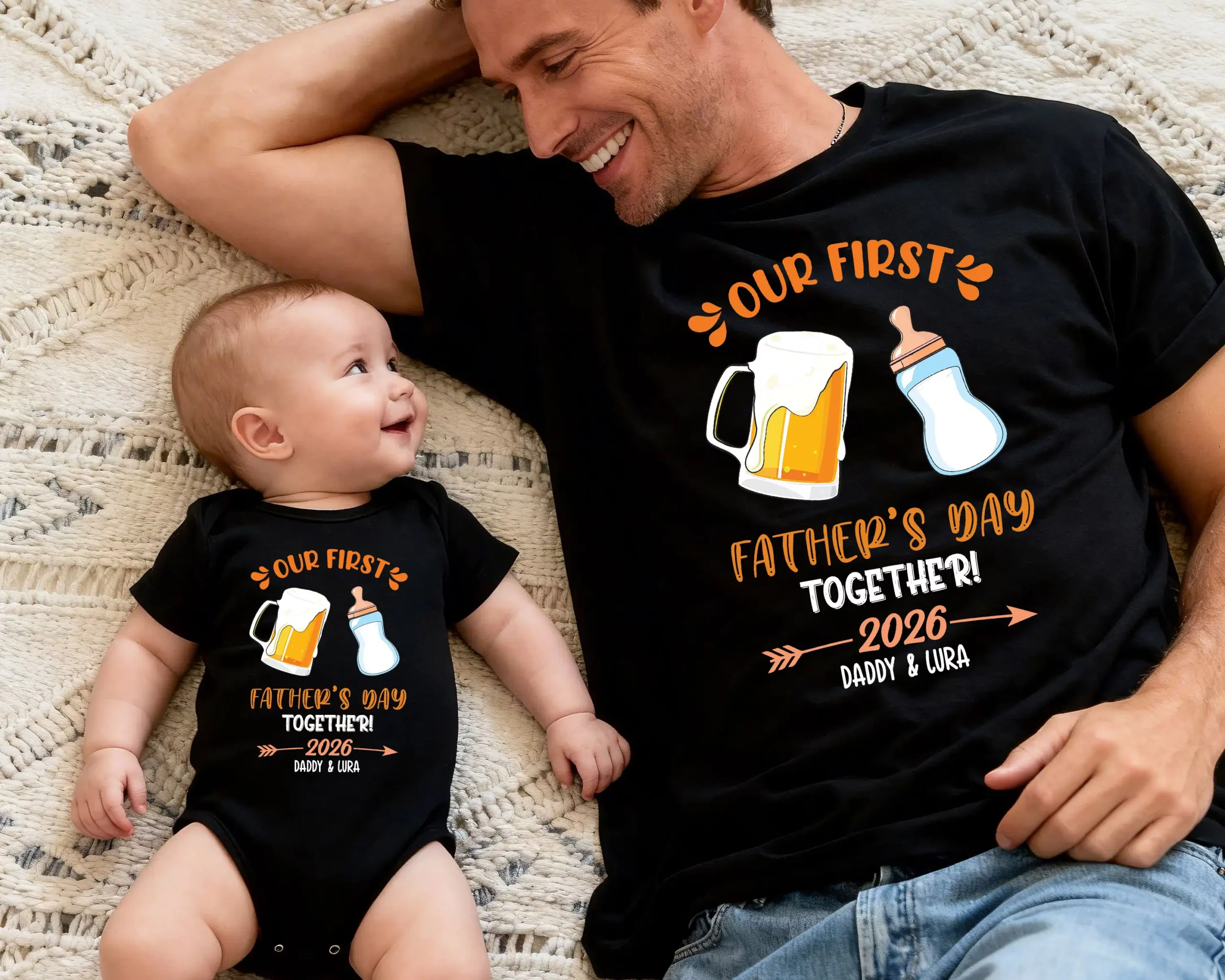 Custom Our First Father's Day TShirt & Body Suit, Bear Tshirt, Daddy Bear Shirt, Father's Day Matching Tshirt & Suit, Papa and Son Shirt, Fist Bump Set Tshirt - Image 4