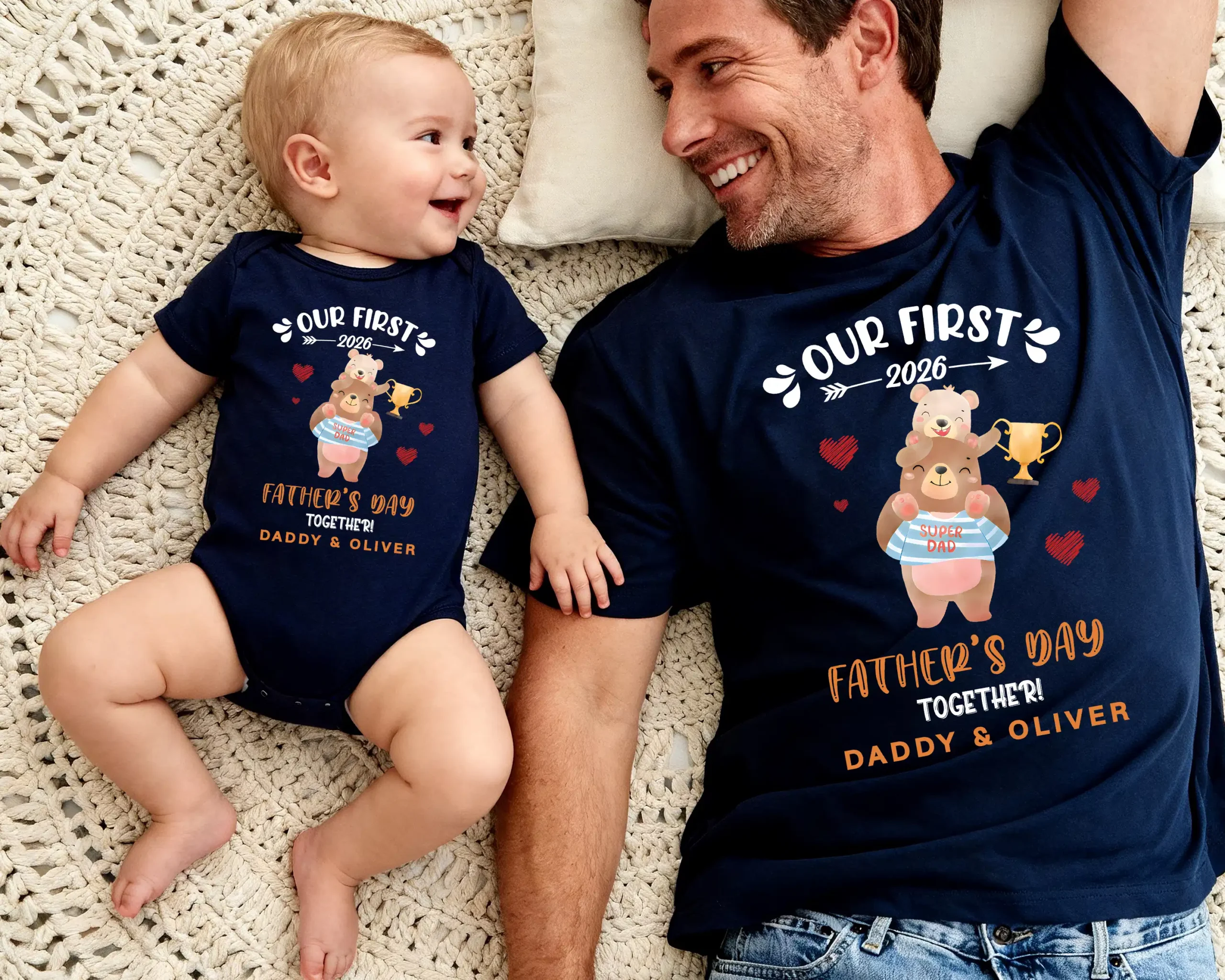 Custom Our First Father's Day TShirt & Body Suit, Bear Tshirt, Daddy Bear Shirt, Father's Day Matching Tshirt & Suit, Papa and Son Shirt, Fist Bump Set Tshirt - Image 3