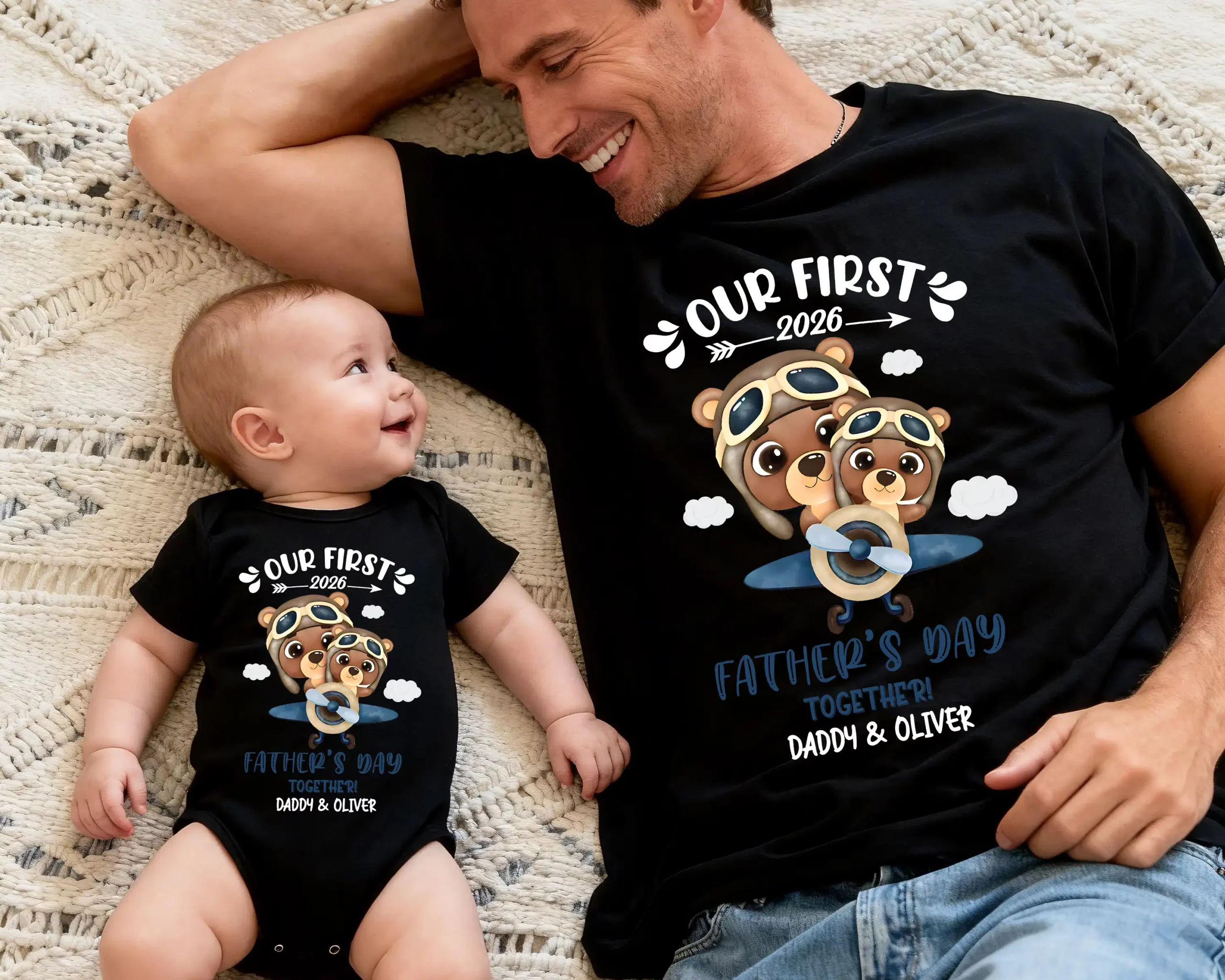 Custom Our First Father's Day TShirt & Body Suit, Bear Tshirt, Daddy Bear Shirt, Father's Day Matching Tshirt & Suit, Papa and Son Shirt, Fist Bump Set Tshirt - Image 2