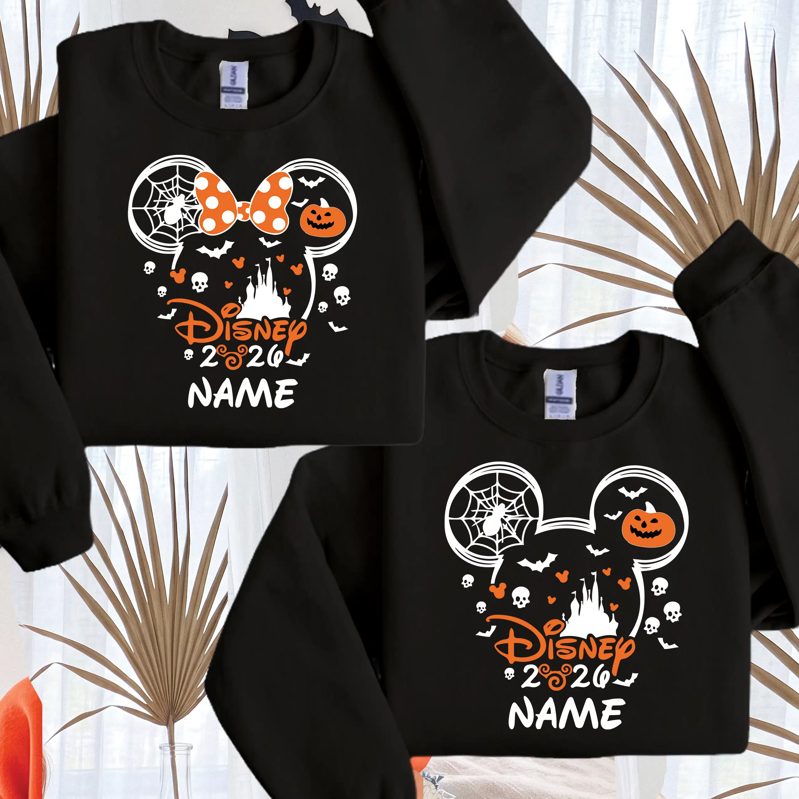 Black personalised Halloween 2026 family sweatshirt with name