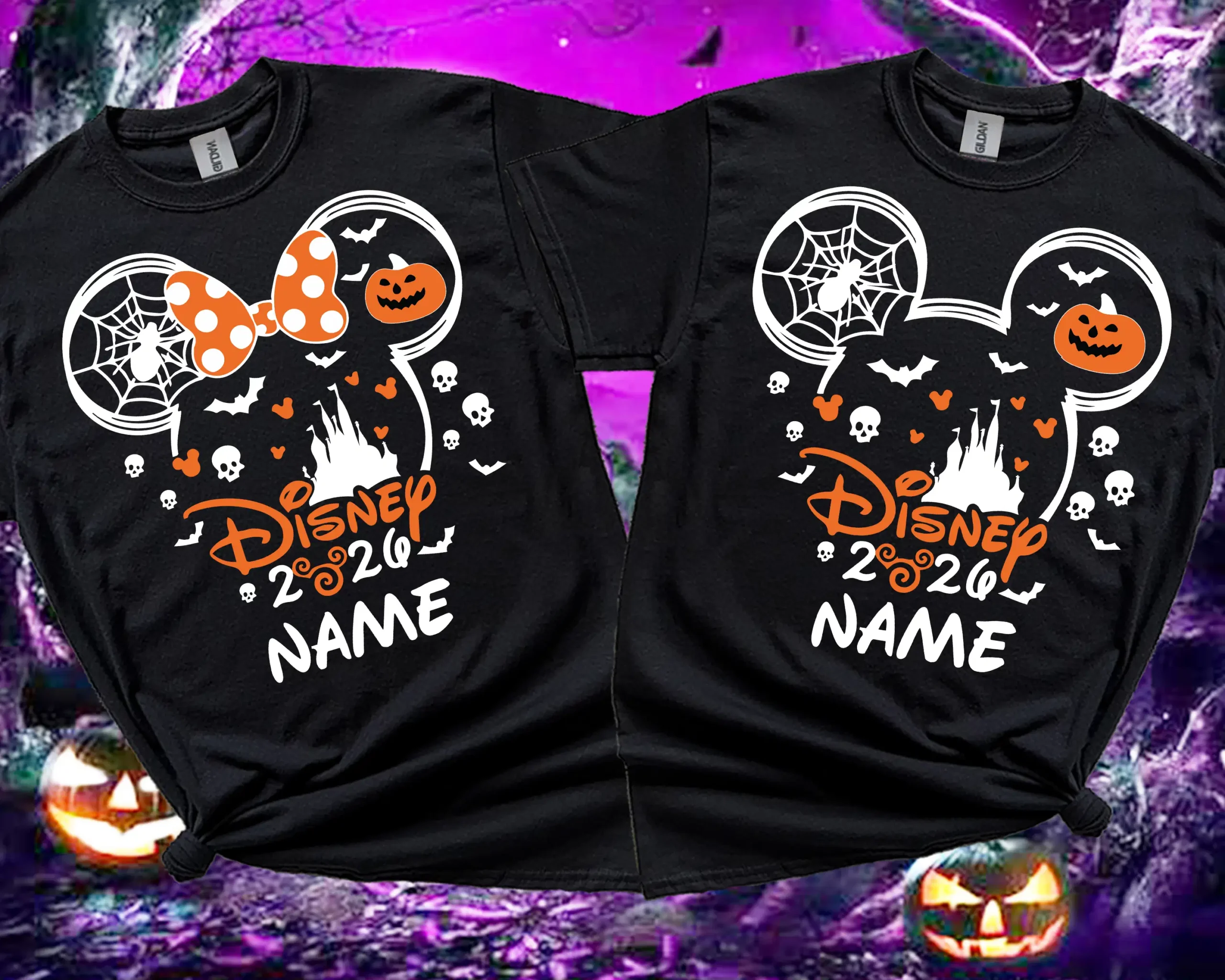Black personalised Halloween 2026 family T-shirt with custom name