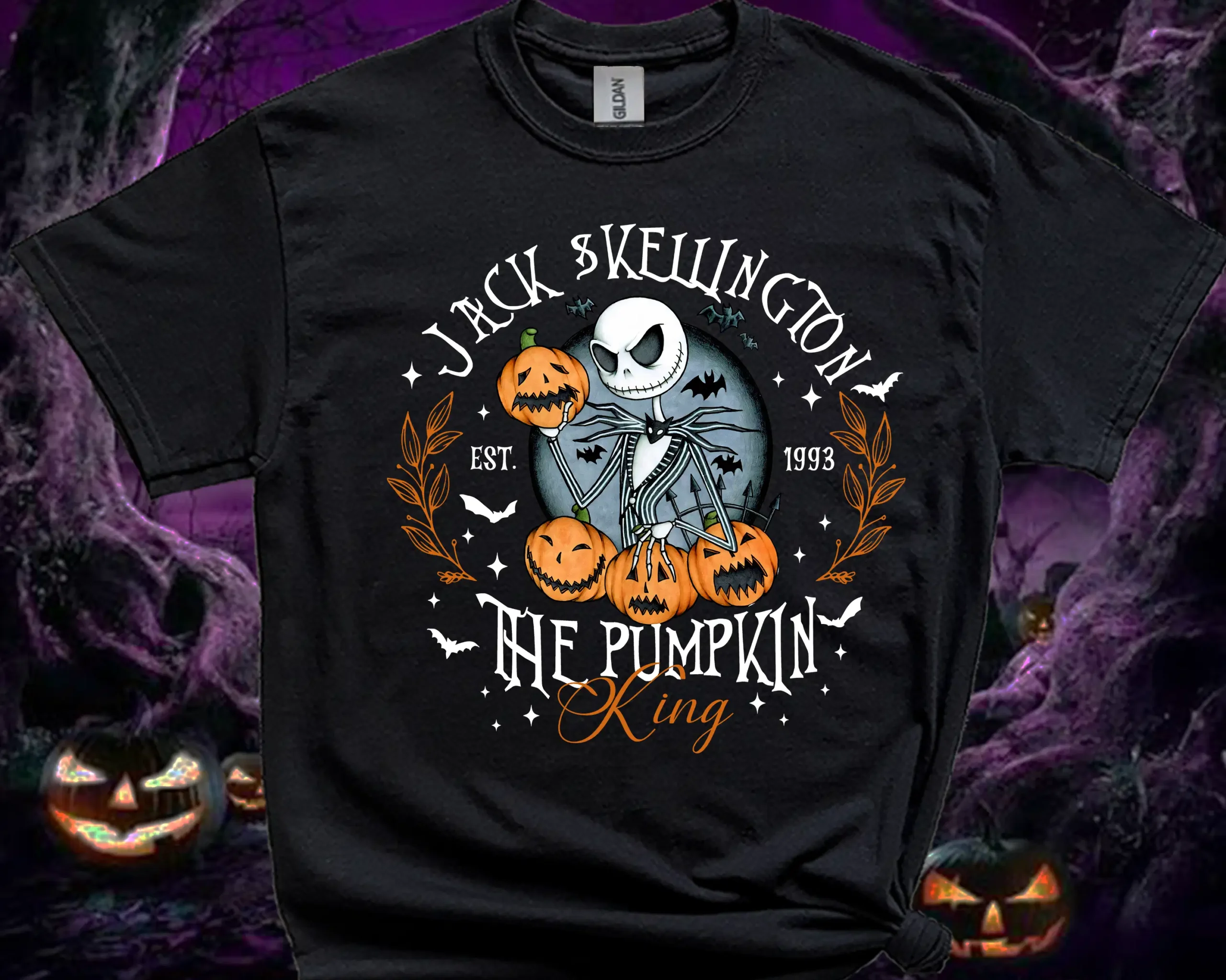 Black Jack Skellington Pumpkin King Halloween T-shirt for adults and kids