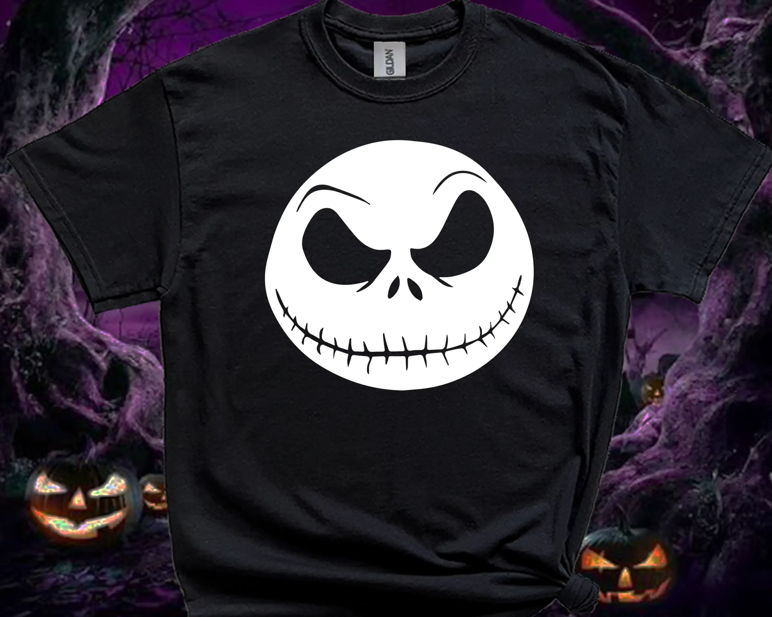 Halloween skull face family matching T-shirt in black