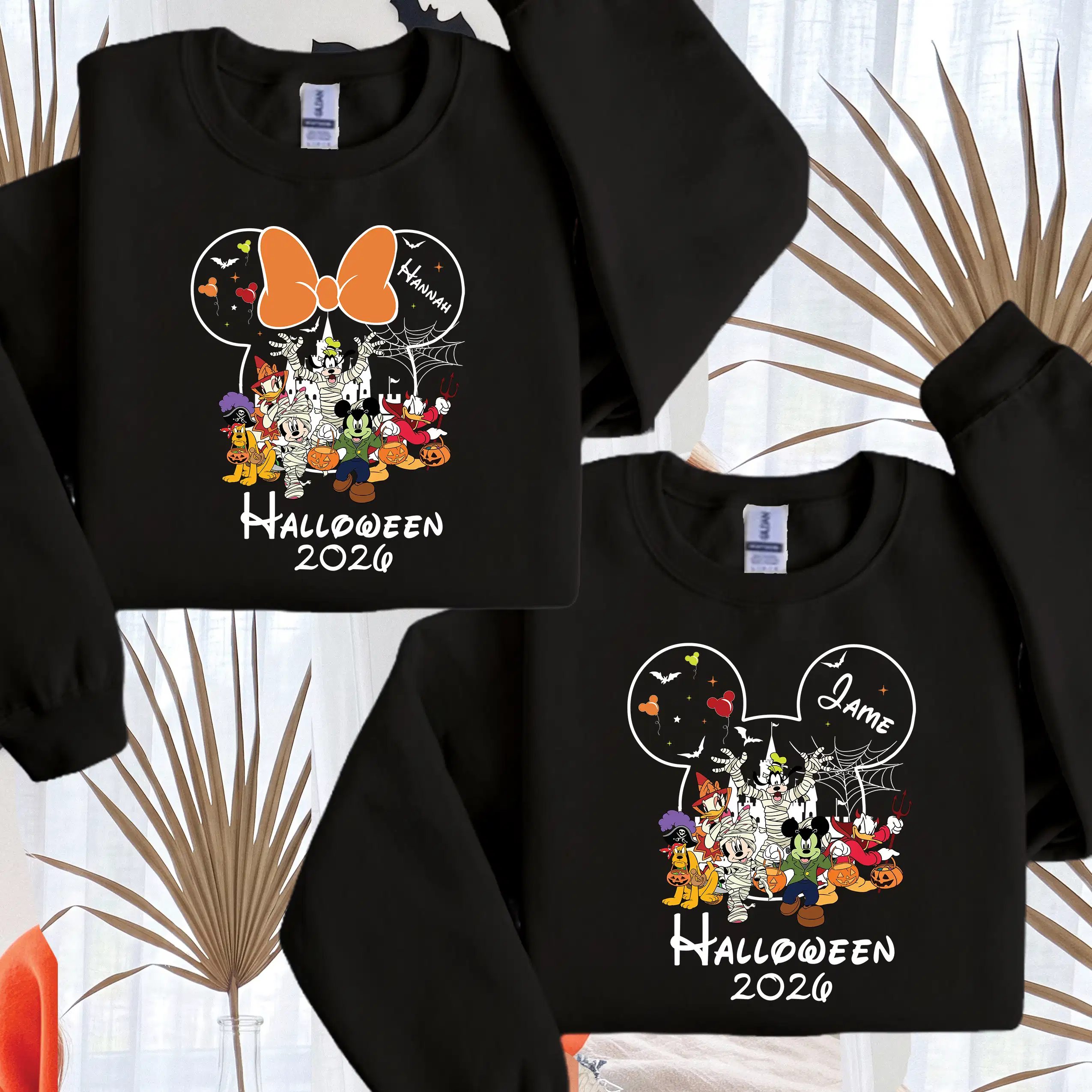 Black personalised Halloween 2026 family matching sweatshirt with custom name