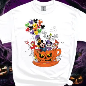 White Halloween family T-shirt for adults and kids with spooky character print