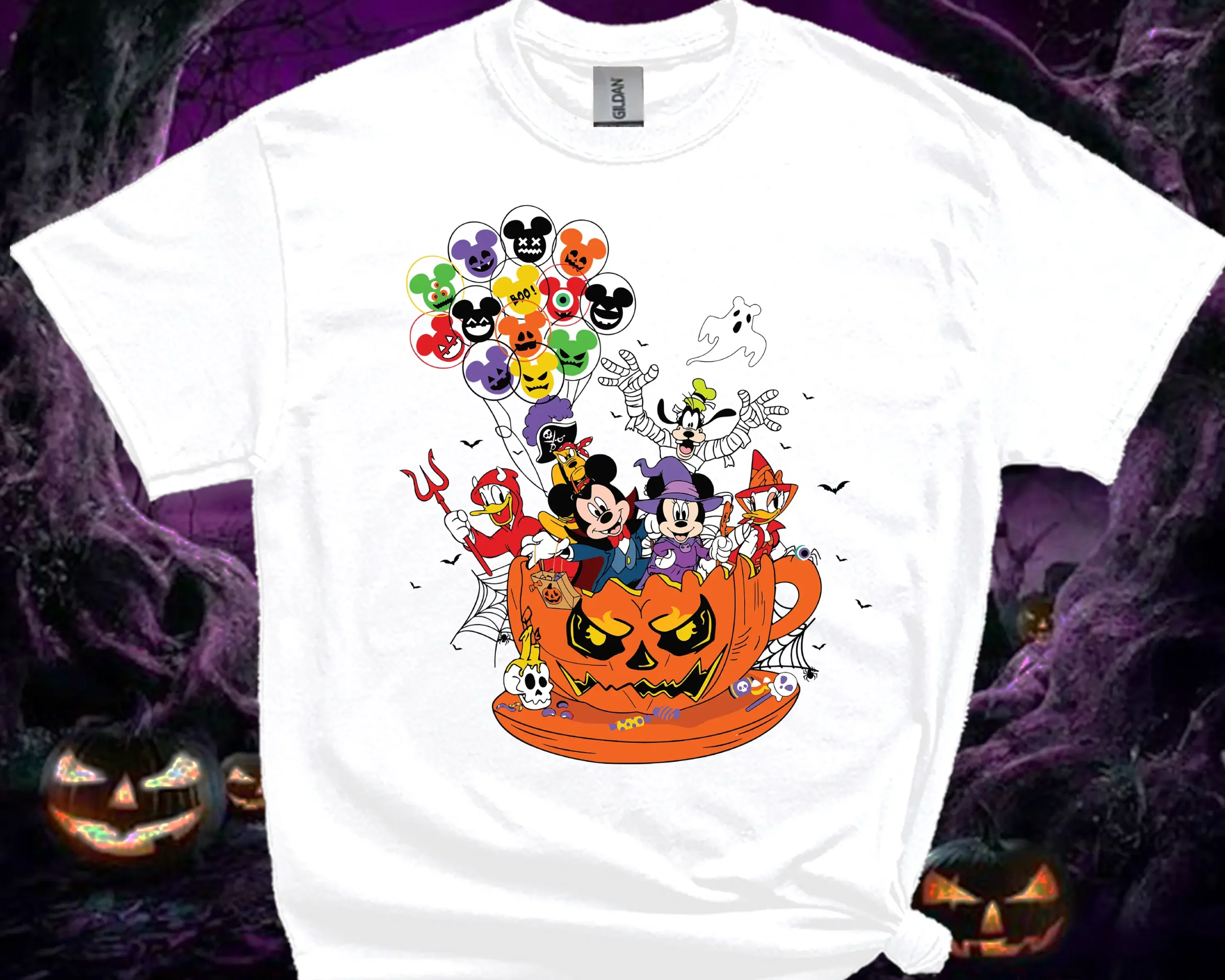 White Halloween family T-shirt for adults and kids with spooky character print