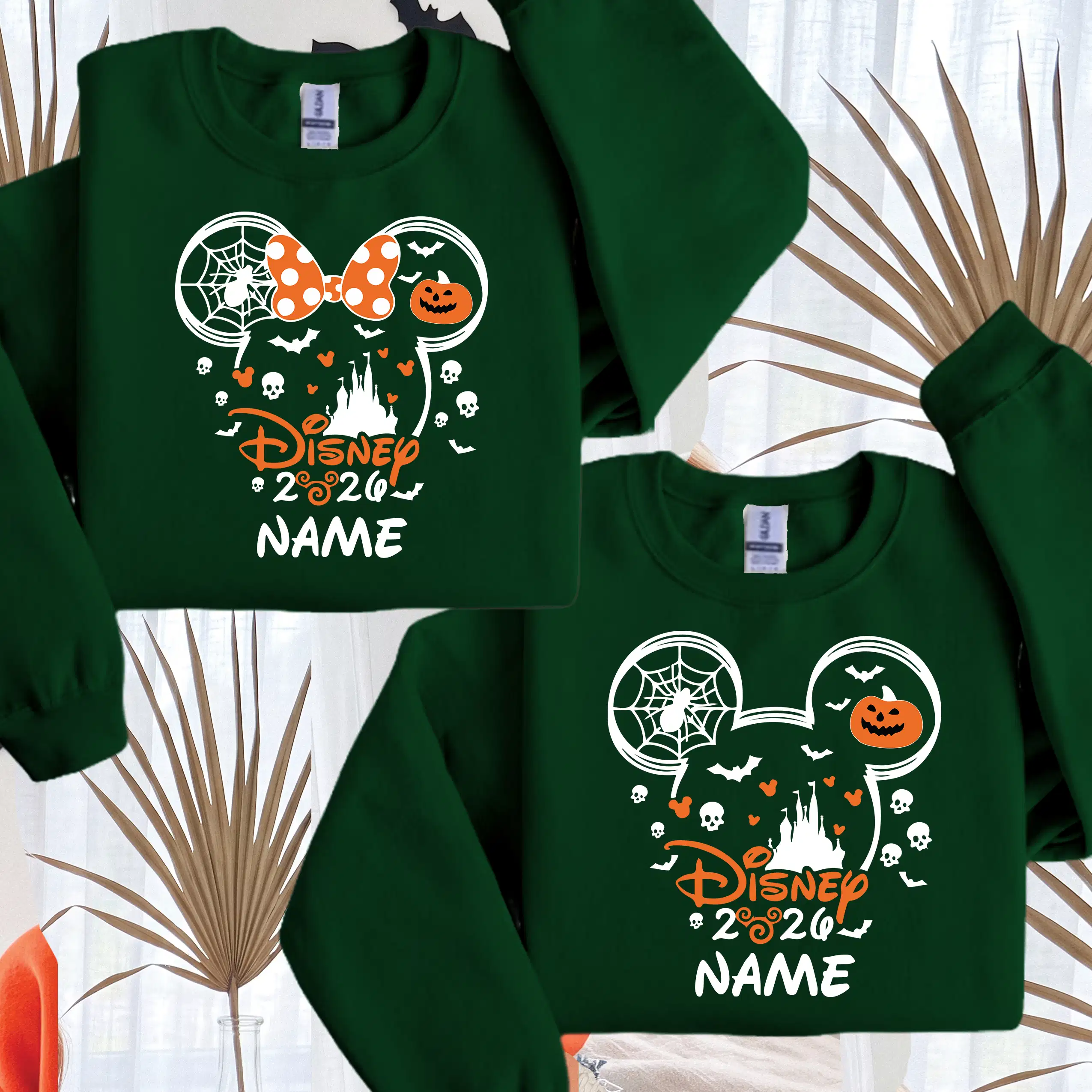 Forest green personalised Halloween family sweatshirt for adults and kids