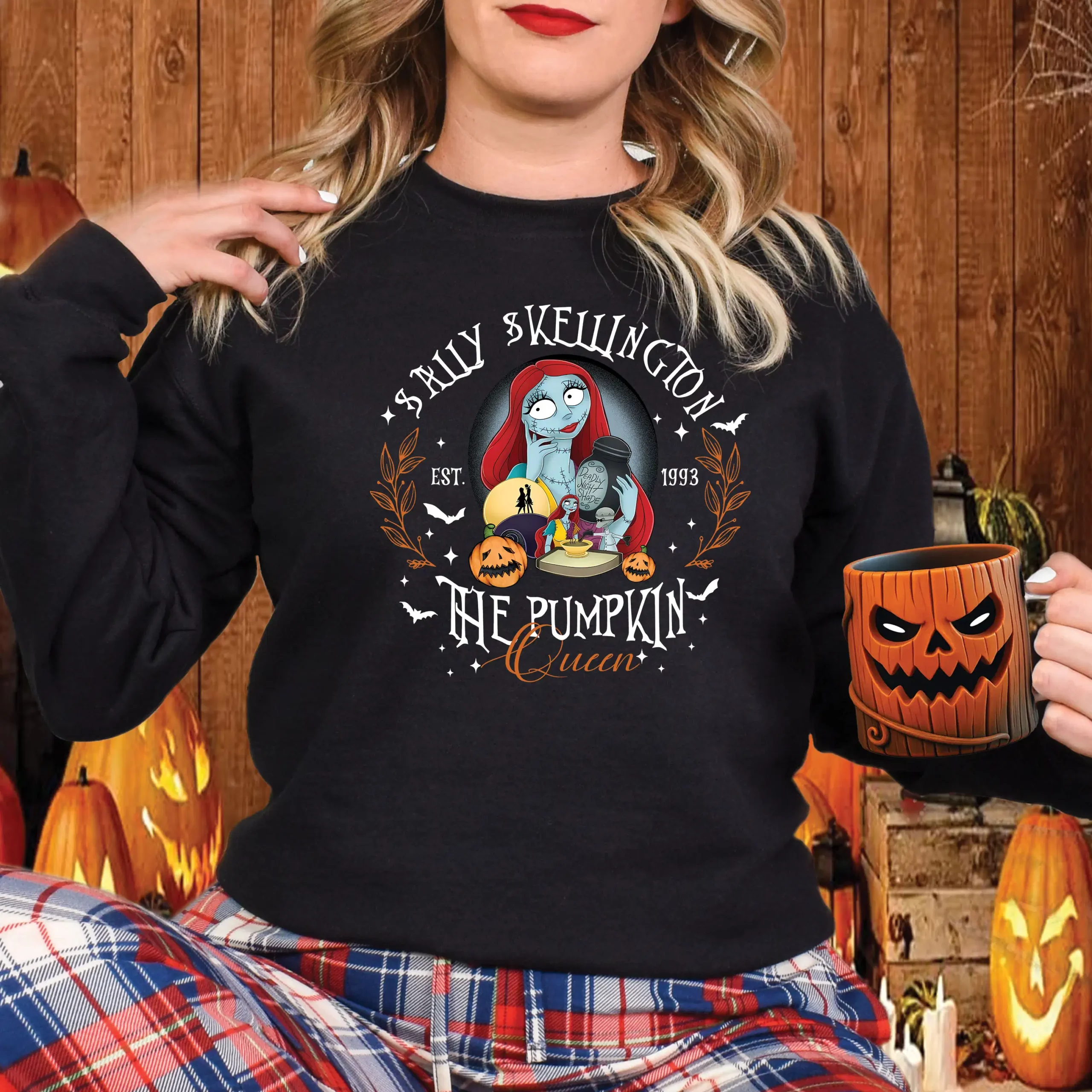Black Sally Skellington Pumpkin Queen Halloween sweatshirt for women