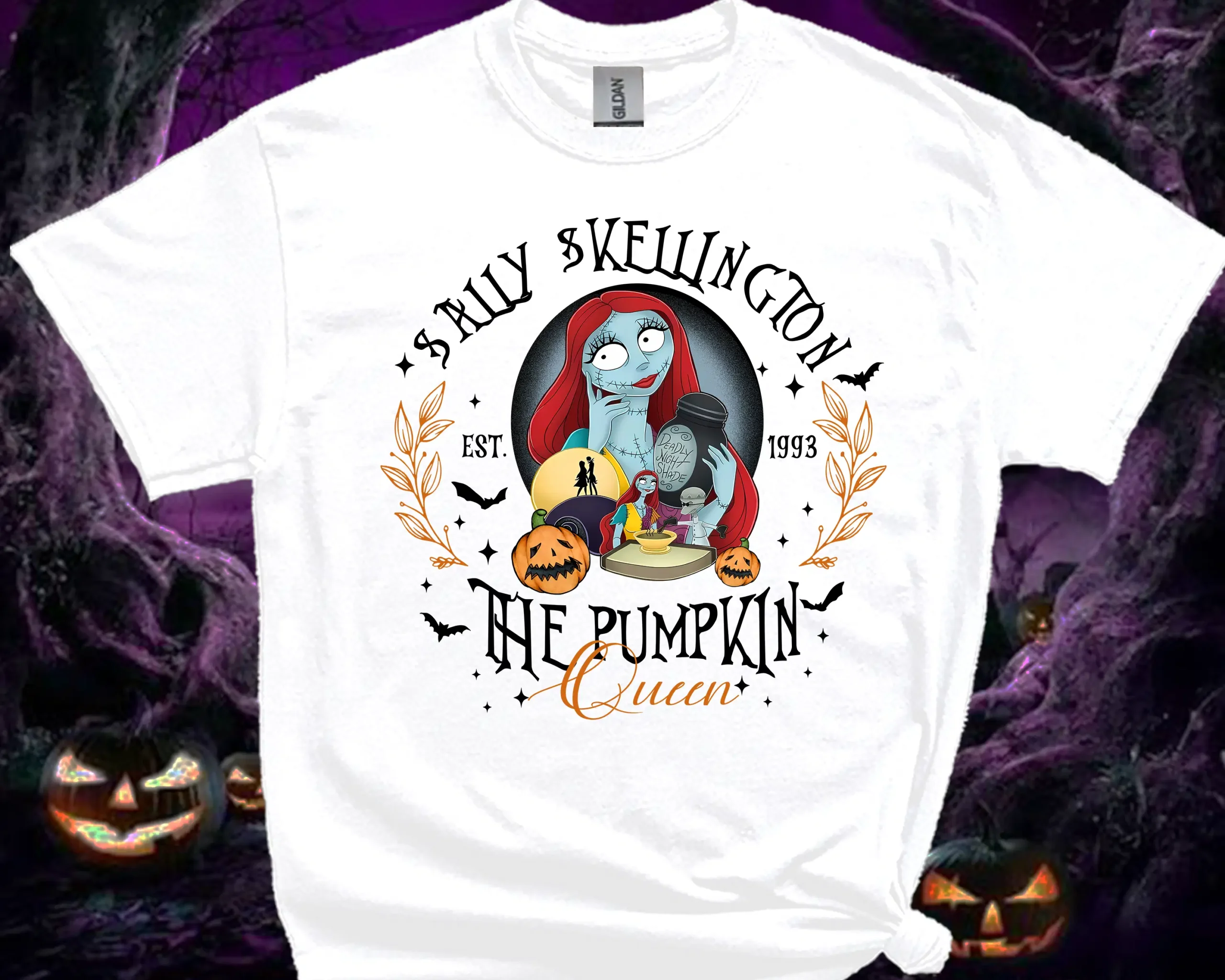 White Sally Skellington Pumpkin Queen Halloween T-Shirt