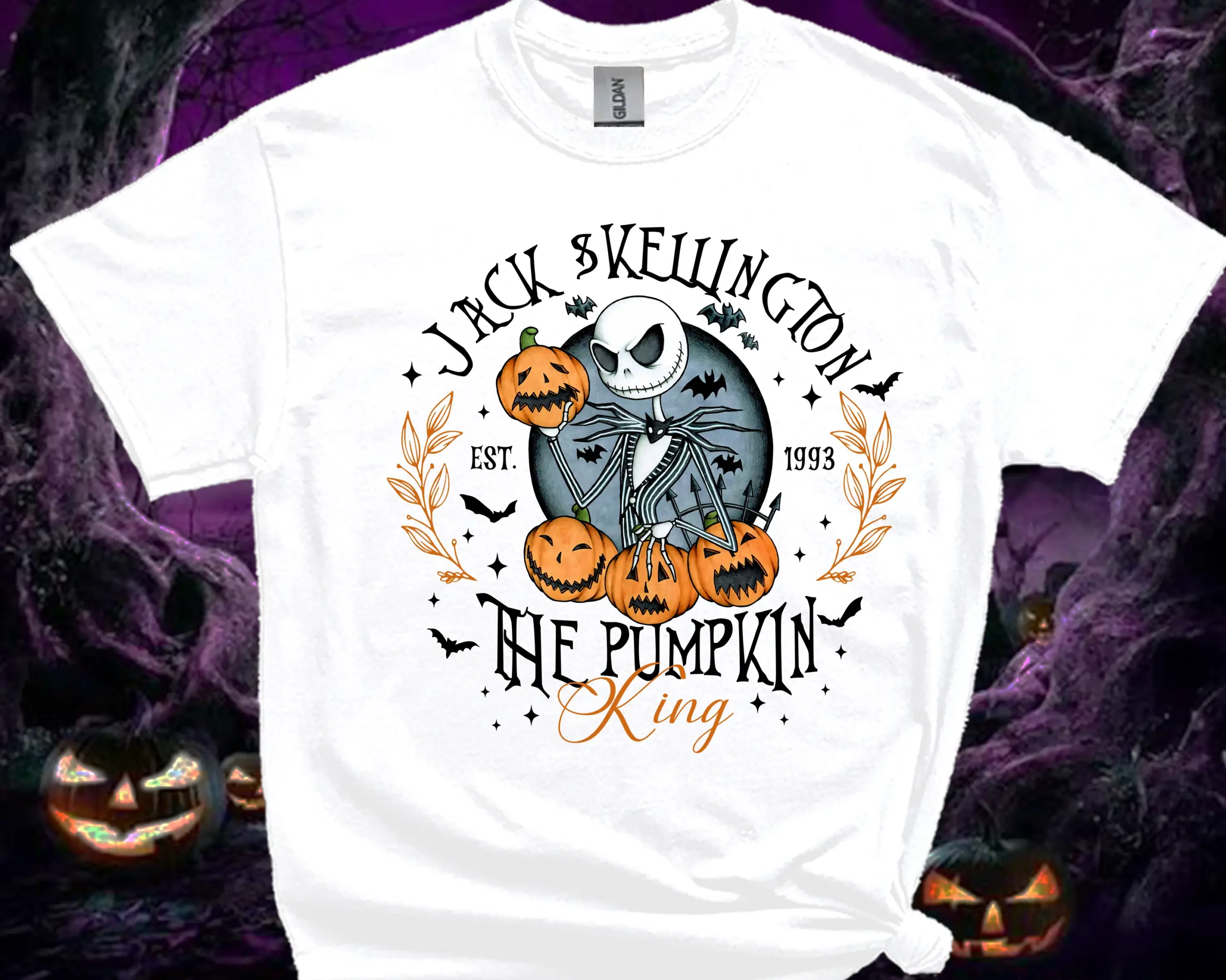 White Jack Skellington Pumpkin King Halloween T-shirt for adults and kids