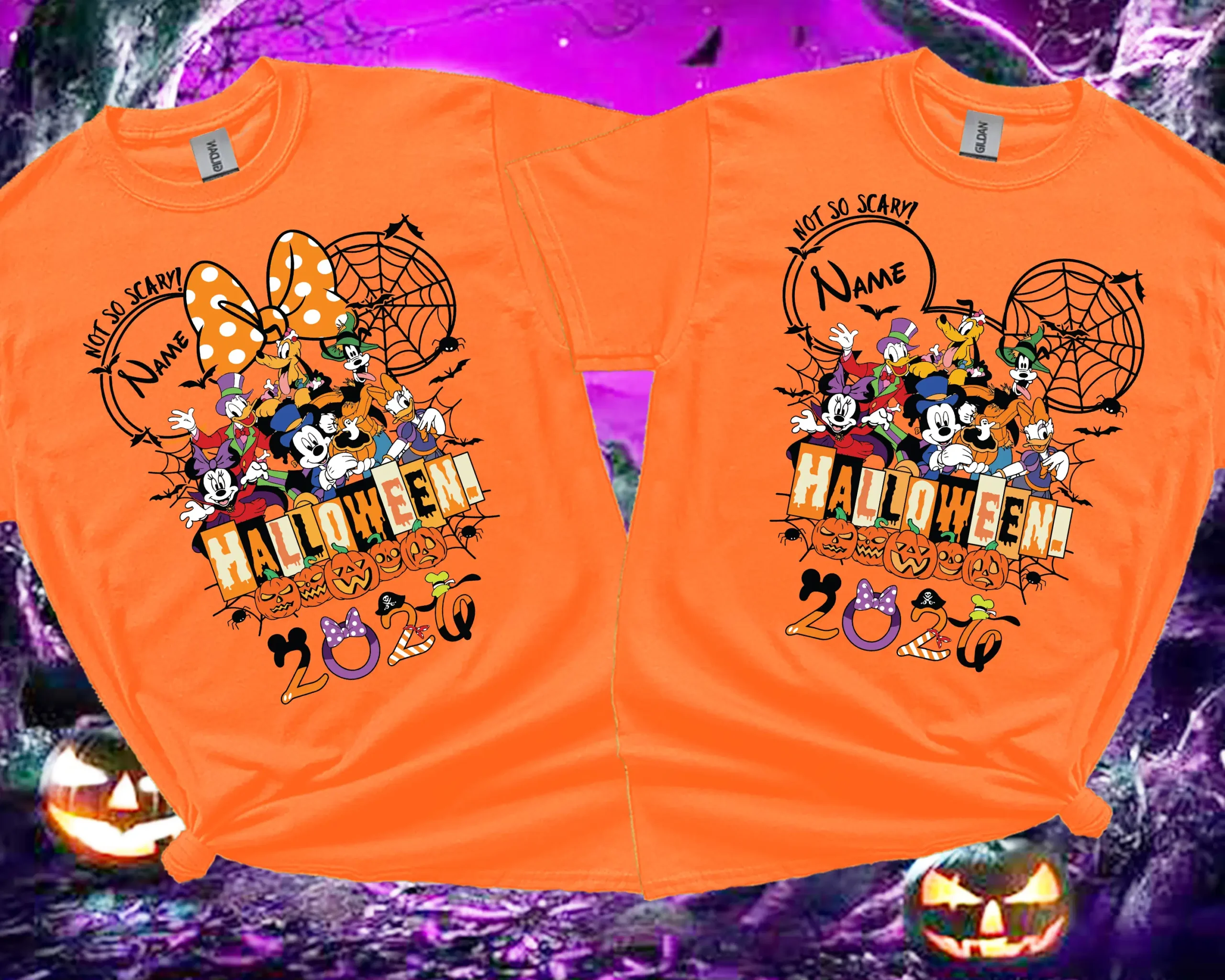 Orange personalised Halloween 2026 family matching T-shirts