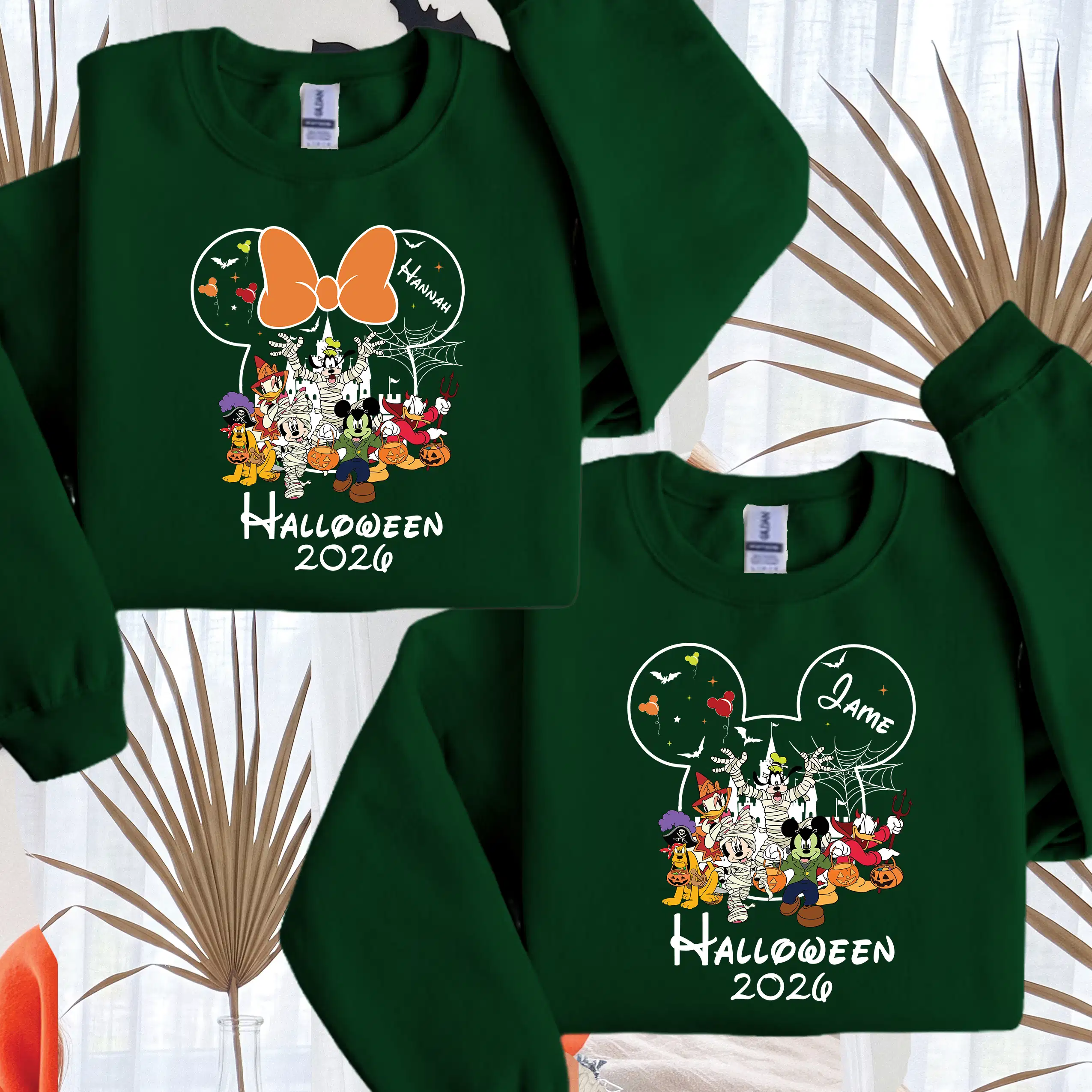 Forest green personalised Halloween 2026 family matching sweatshirt for adults and kids