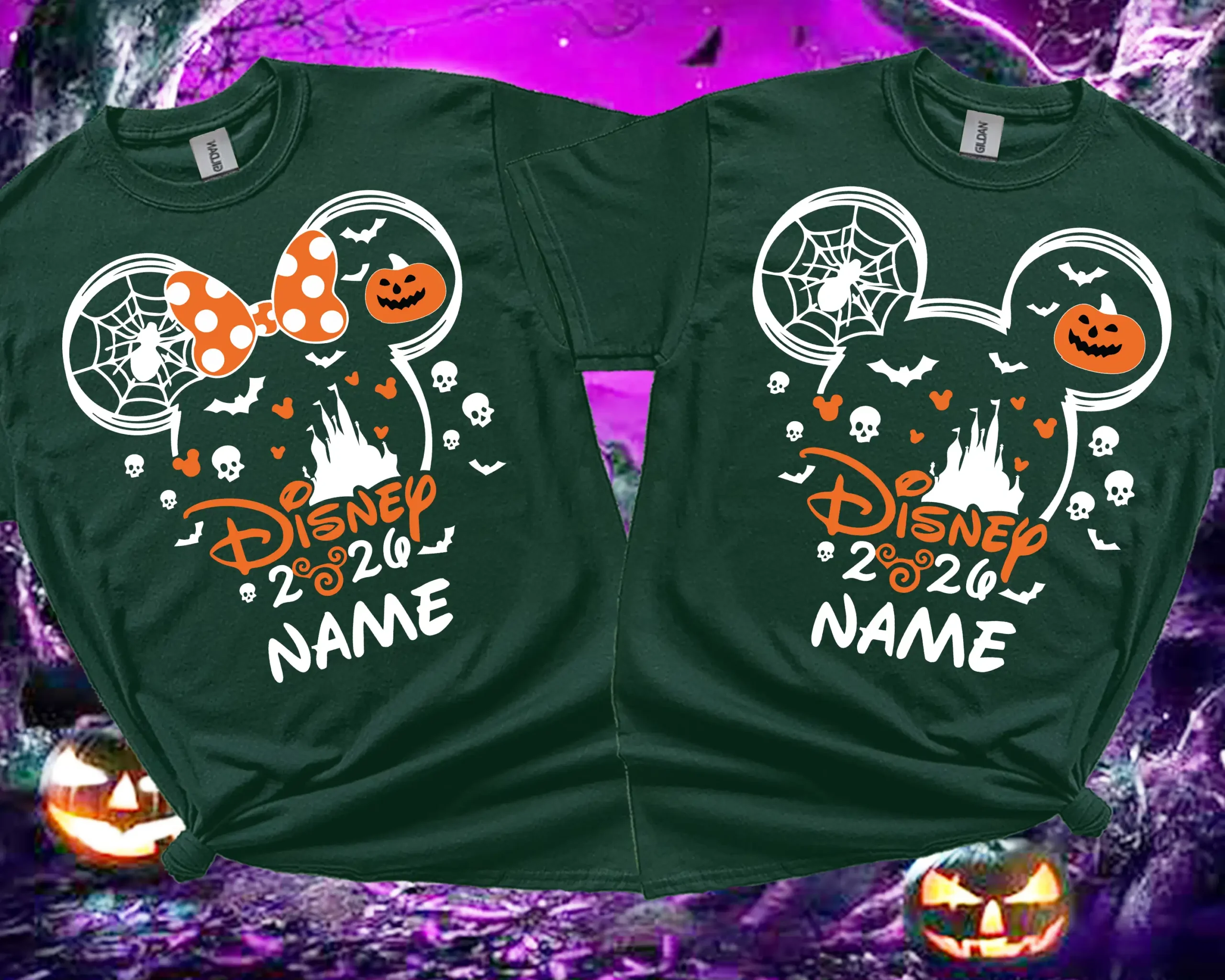 Forest green personalised Halloween 2026 family T-shirt