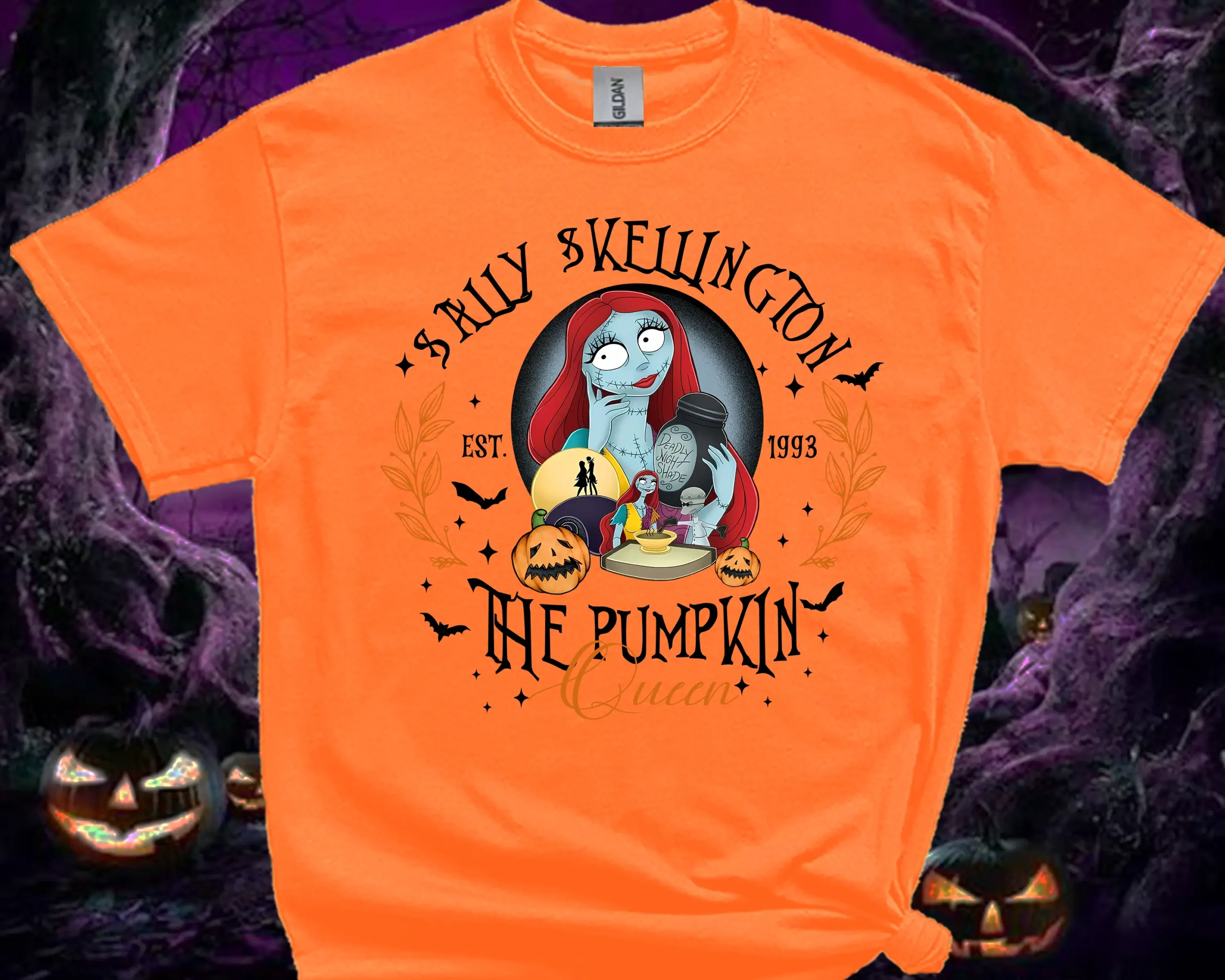 Orange Sally Skellington Pumpkin Queen Halloween T-Shirt