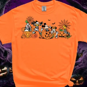 Orange Halloween family matching T-shirt for adults and kids with pumpkin character design