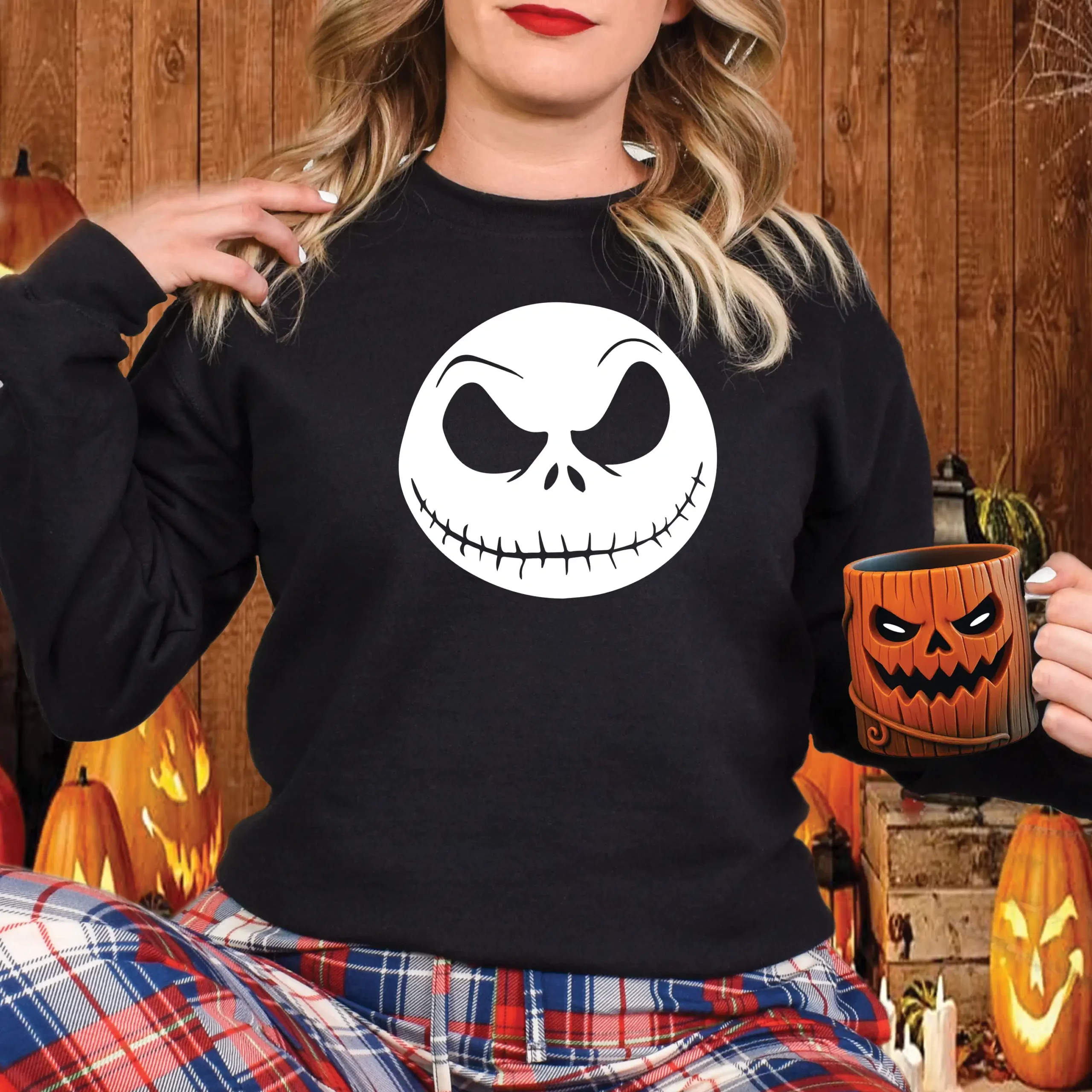 Halloween spooky face black sweatshirt for men and women