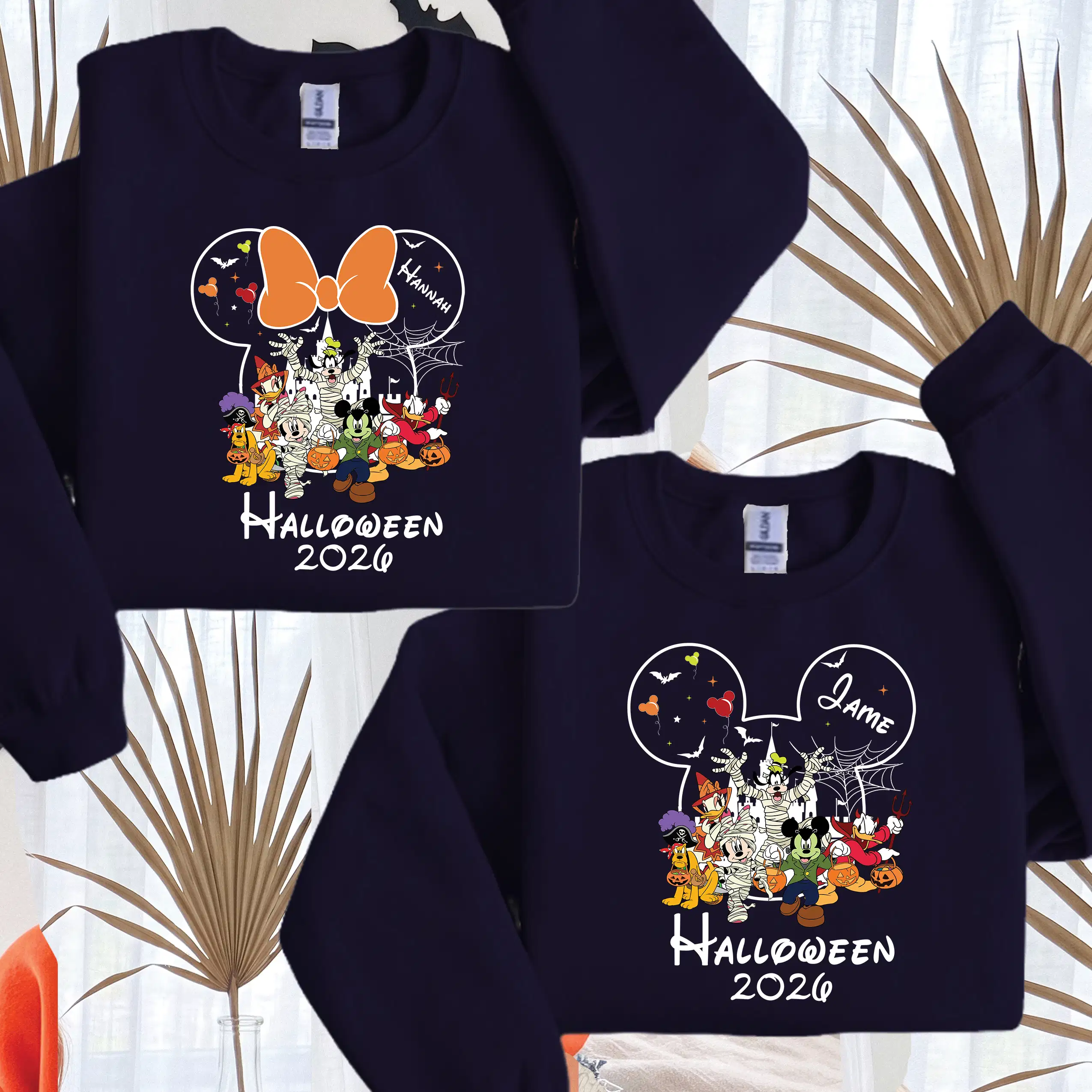 Personalised Halloween 2026 family matching sweatshirt in navy for adults and kids