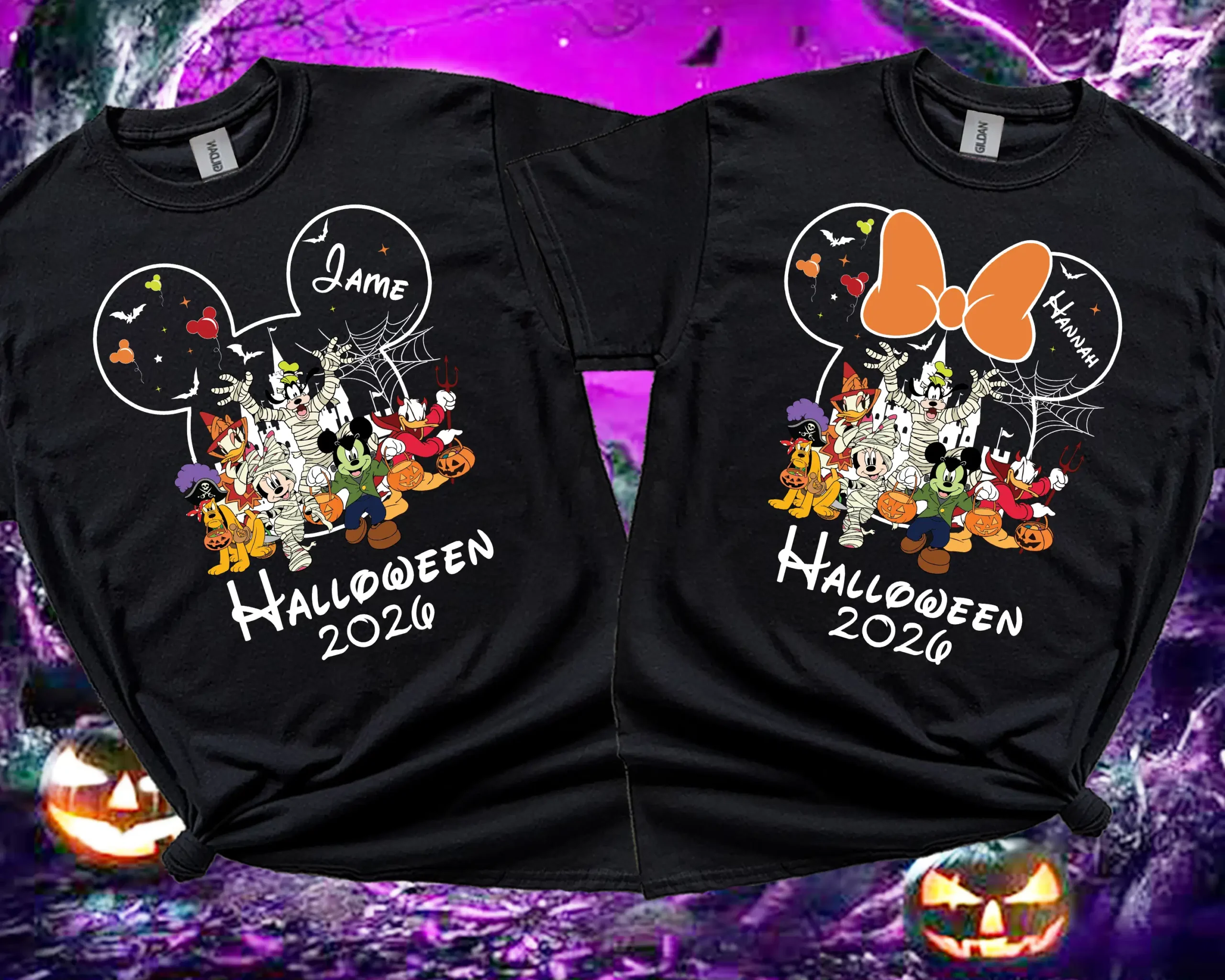 Black personalised Halloween 2026 matching family T-shirts for adults and children