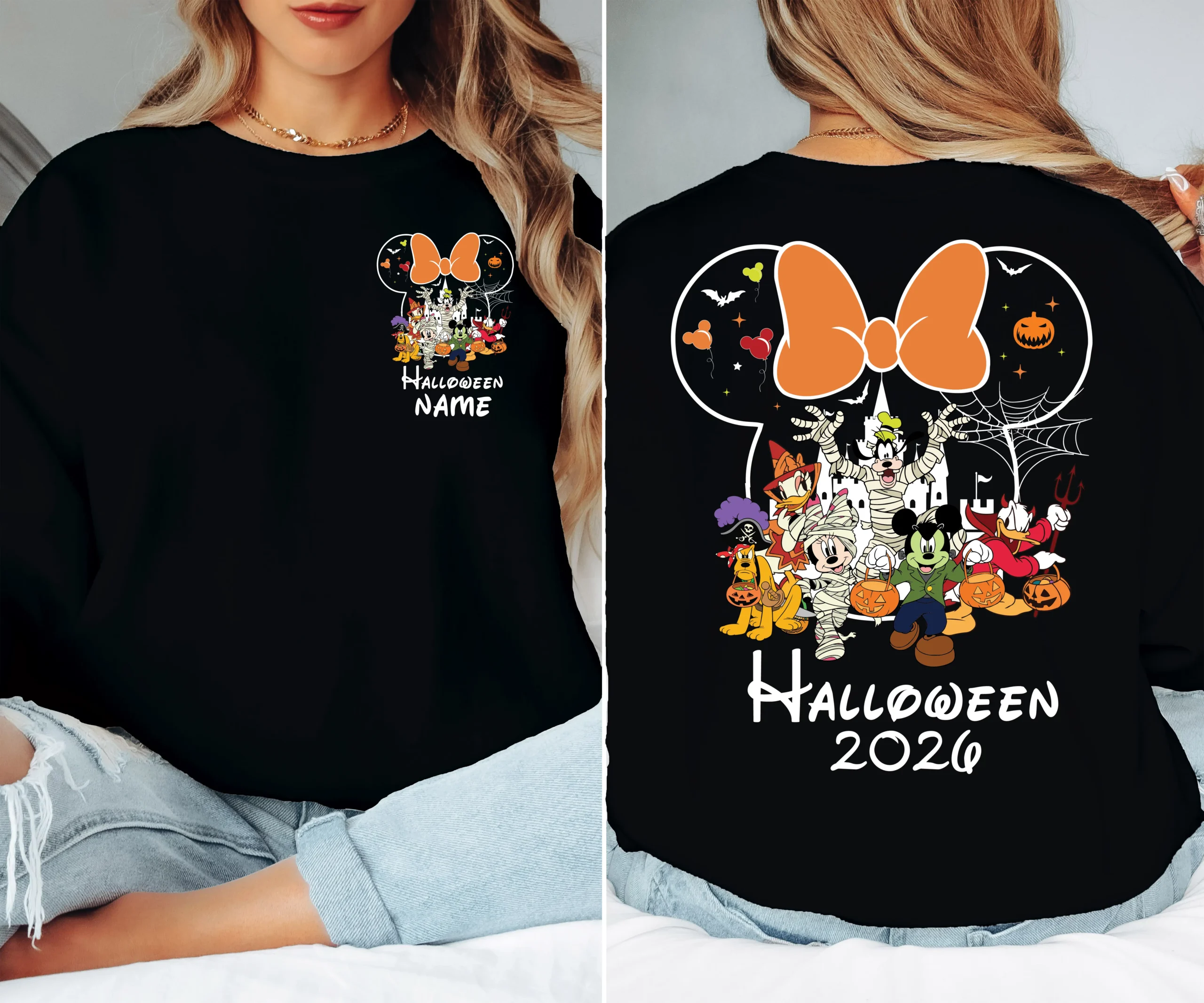 Black personalised Halloween 2026 sweatshirt with custom name