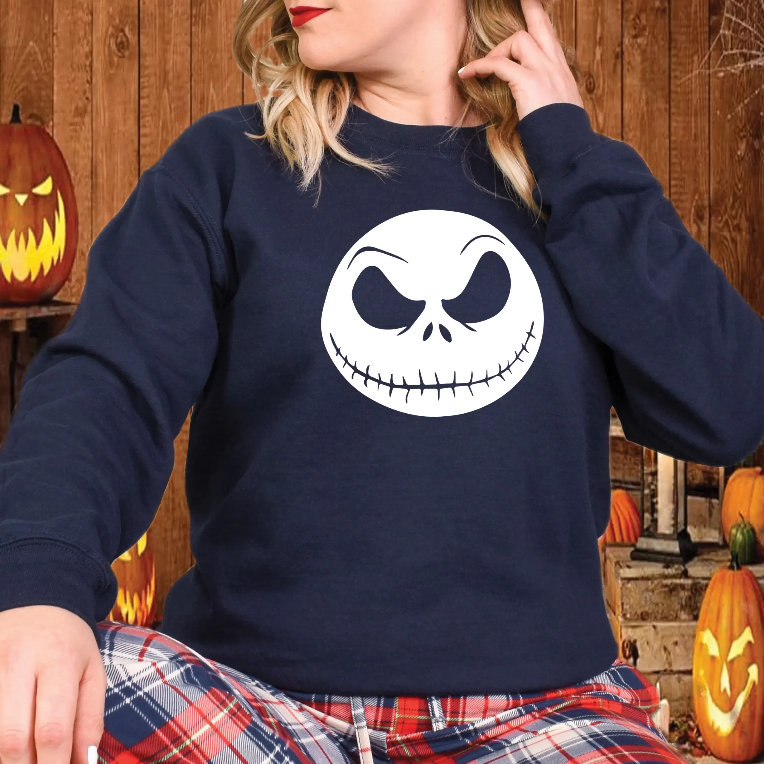 Halloween spooky face navy blue sweatshirt for men and women